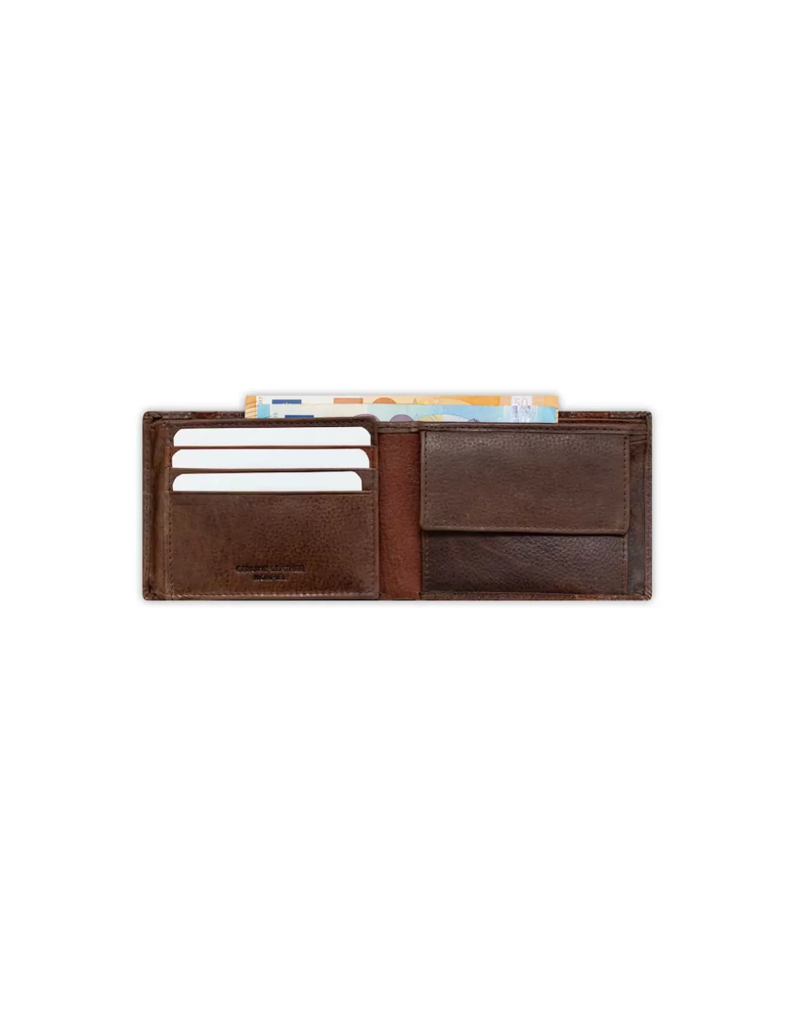 MONPIEL Men'S Leather Wallets^American Billfold With Rubber Coin Purse Brown