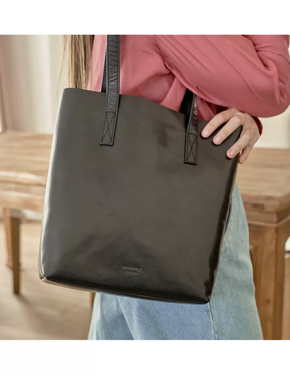 MONPIEL Women'S Leather Bag^Basic Shopper Bag Black