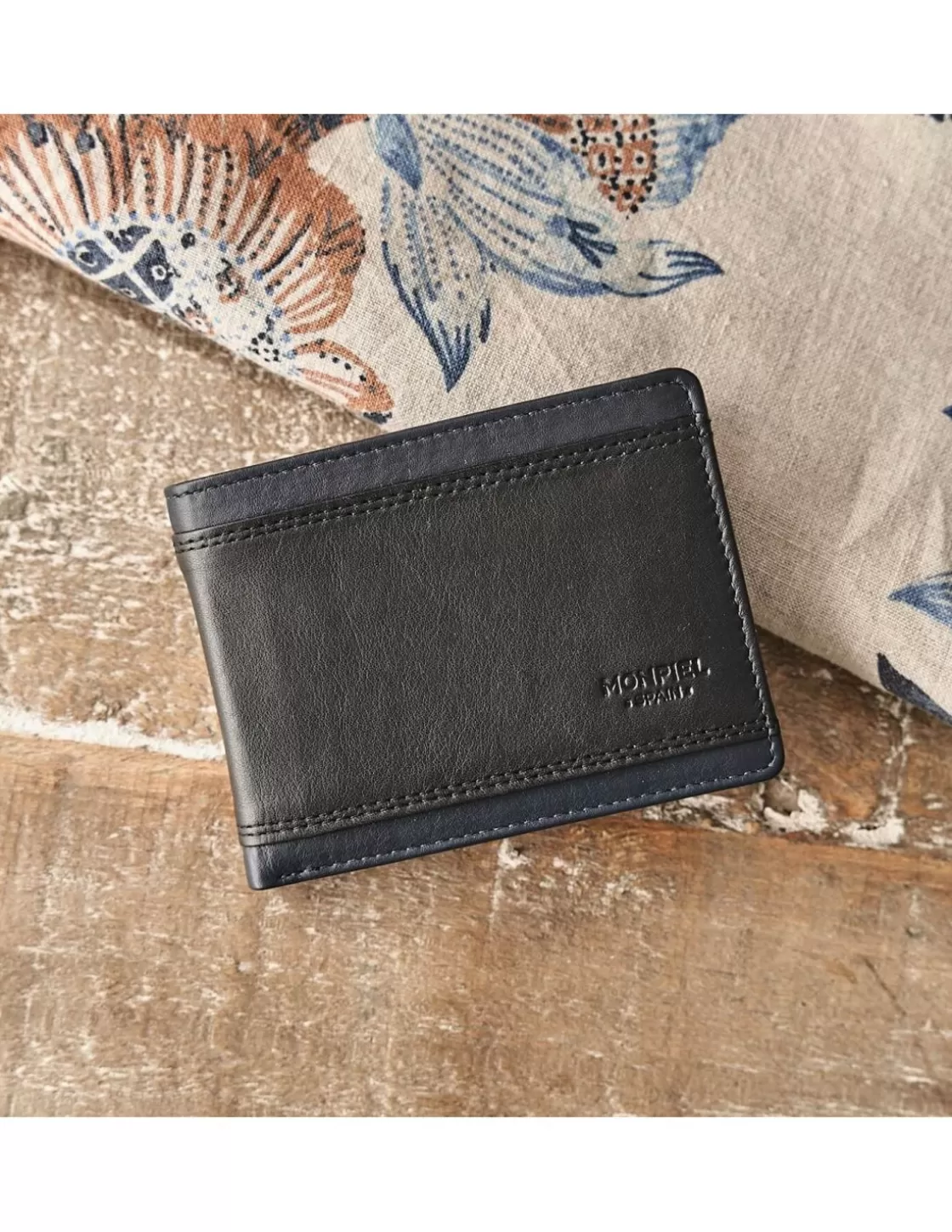 MONPIEL Men'S Leather Wallets^Bifold Leather Wallet With Extra Purse And Card Holder Lago Black