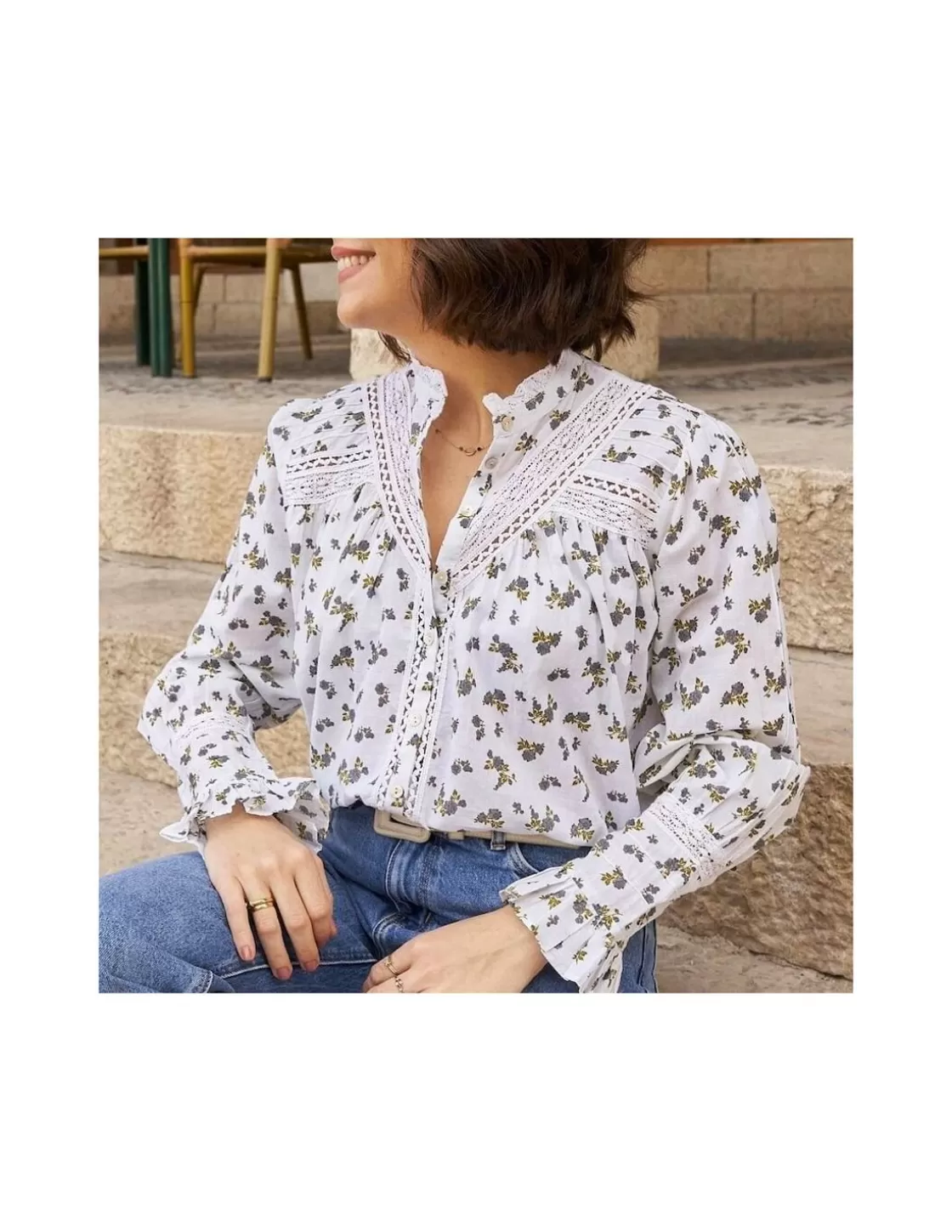 MONPIEL Shirts And Blouses^Blouse With Long Lace Sleeve Claudia Blue Flowers