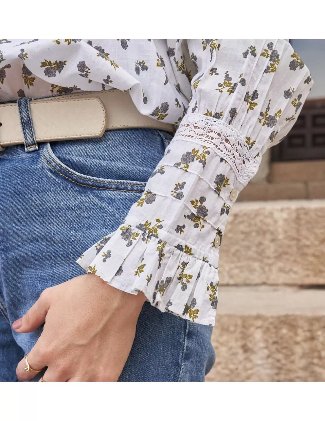 MONPIEL Shirts And Blouses^Blouse With Long Lace Sleeve Claudia Blue Flowers