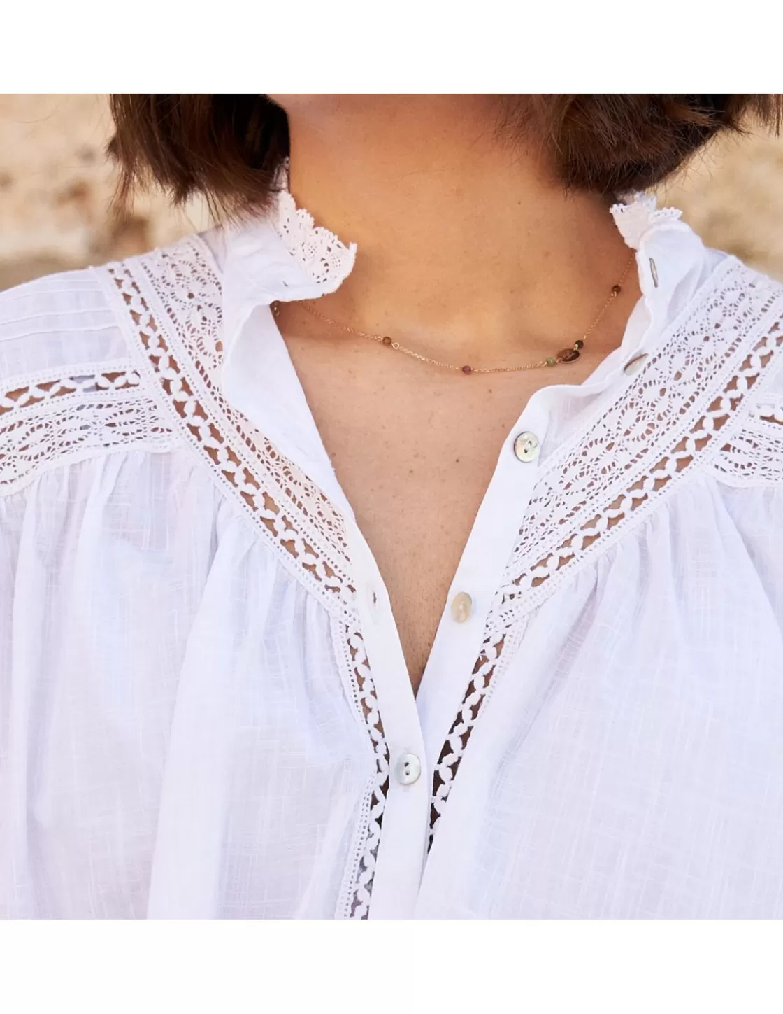 MONPIEL Shirts And Blouses^Blouse With Long Lace Sleeve Claudia White