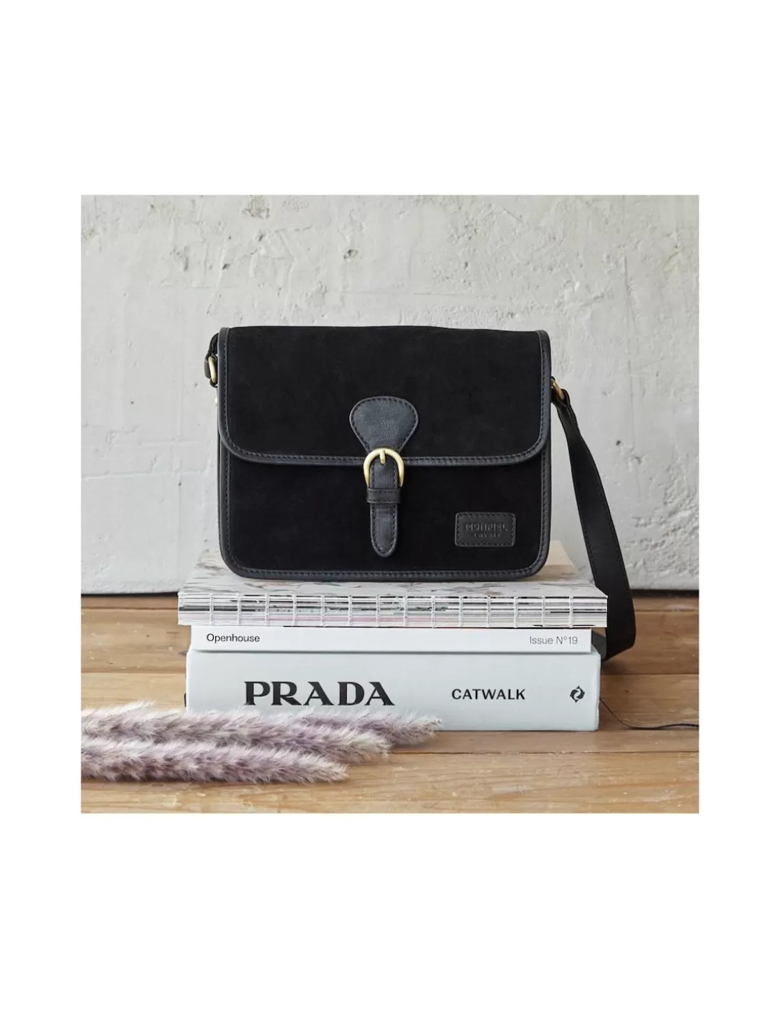 MONPIEL Women'S Leather Bag^Buckle Satchel Bag Black Suede