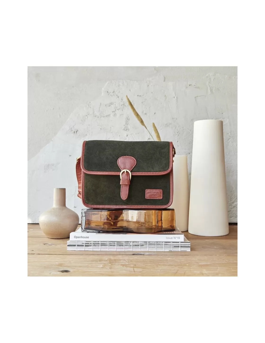 MONPIEL Women'S Leather Bag^Buckle Satchel Bag Green Suede