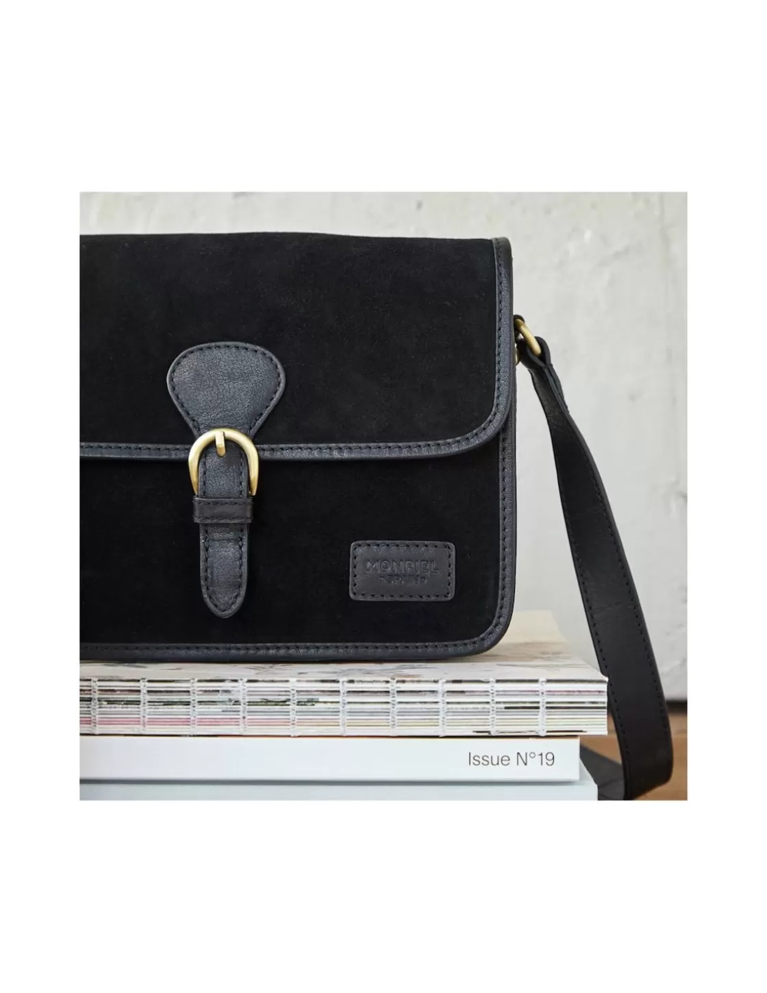 MONPIEL Women'S Leather Bag^Buckle Satchel Bag Black Suede