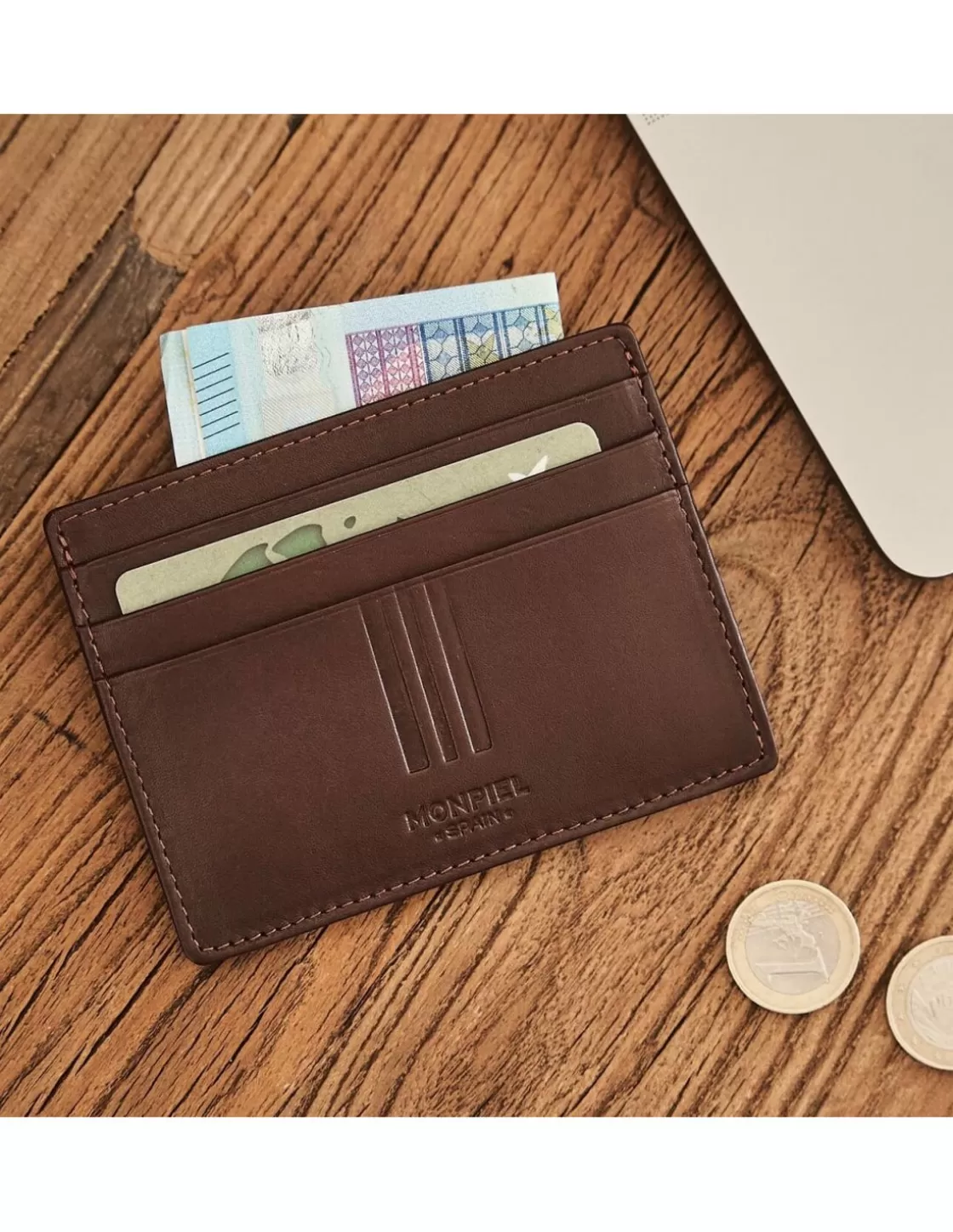MONPIEL Leather Card Holders^Card Holder With Back Coin Pocket Mountain Brown