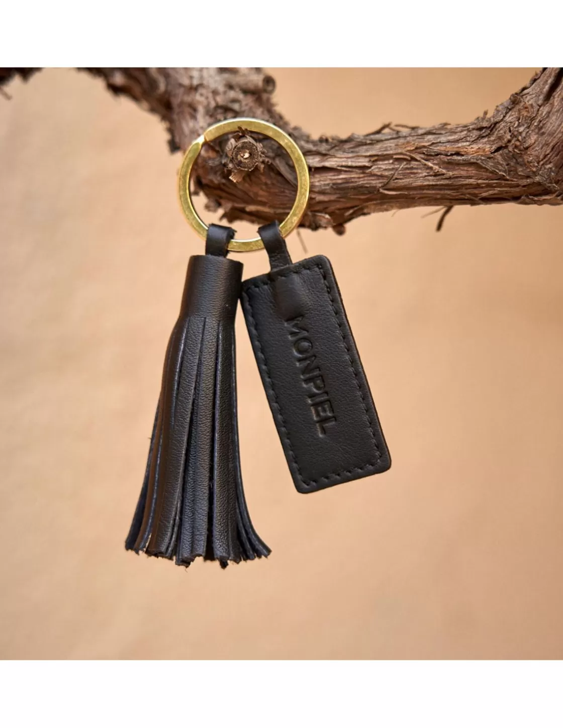 MONPIEL Leather Woman Key Chain^Customizable Tassel Keychain Black