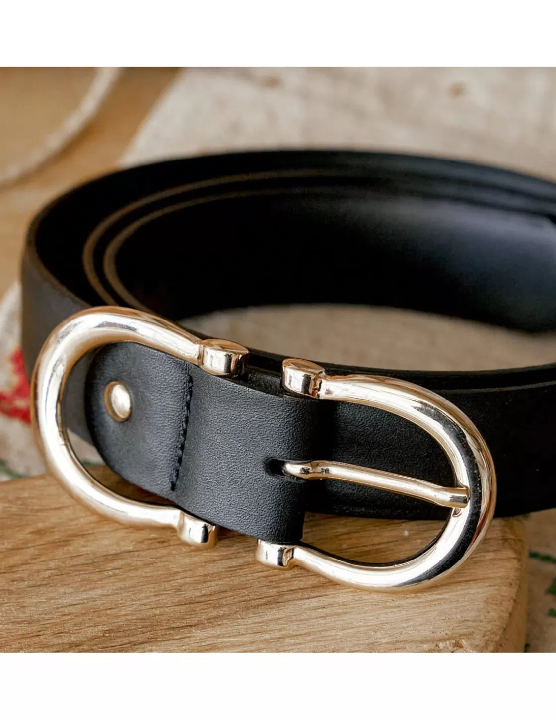 MONPIEL Women'S Leather Belts^Double Leather Belt Buckle Woman Black