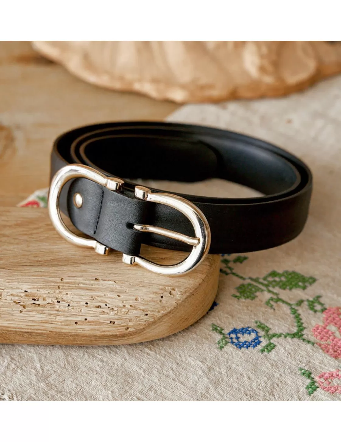 MONPIEL Women'S Leather Belts^Double Leather Belt Buckle Woman Black