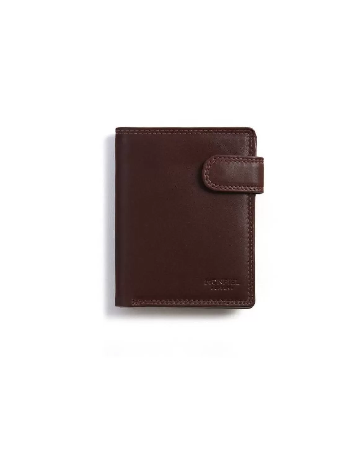 MONPIEL Men'S Leather Wallets^Double Stitching Wallet With Clasp And Back Coin Pocket Sky Brown
