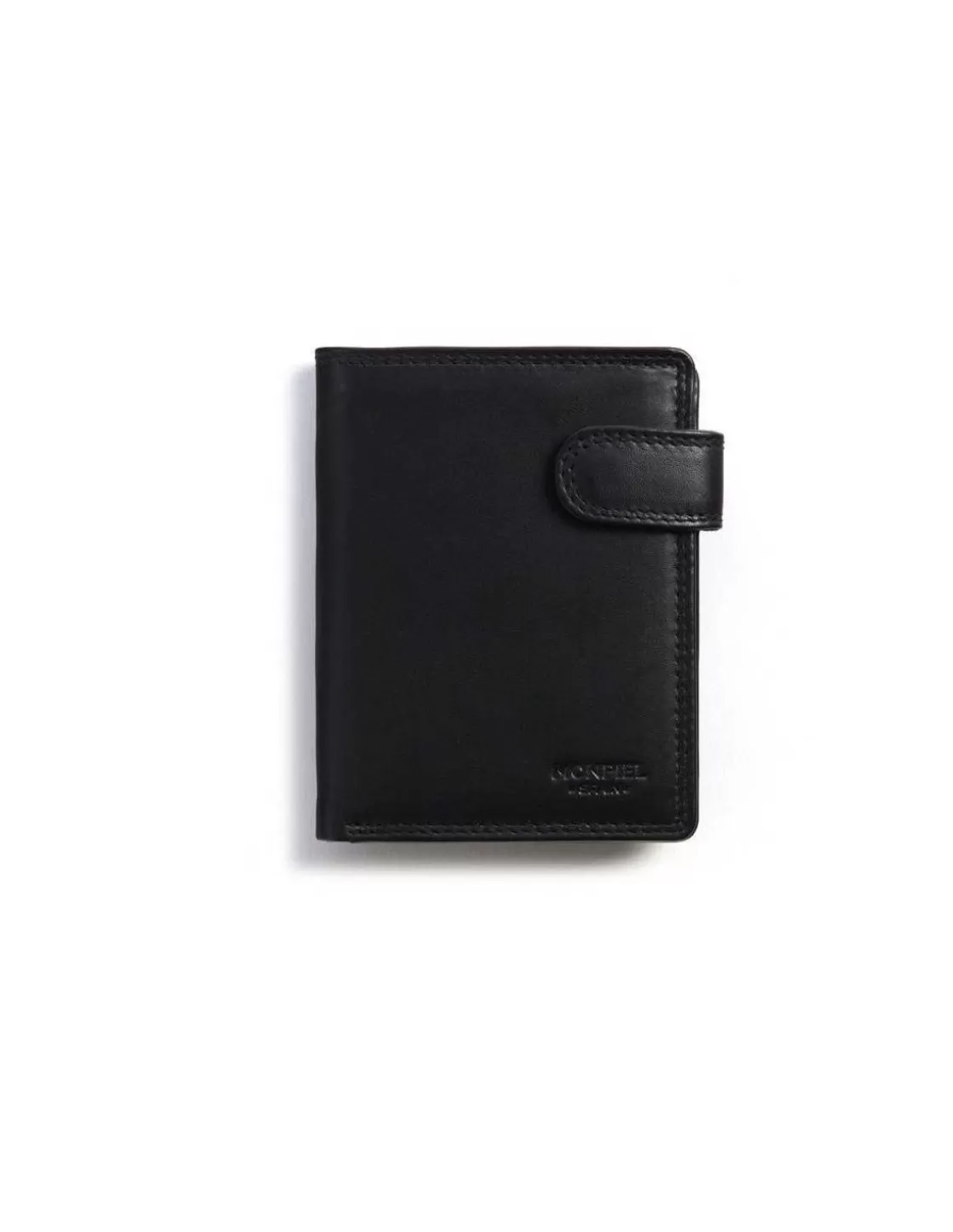 MONPIEL Men'S Leather Wallets^Double Stitching Wallet With Clasp And Back Coin Pocket Sky Black