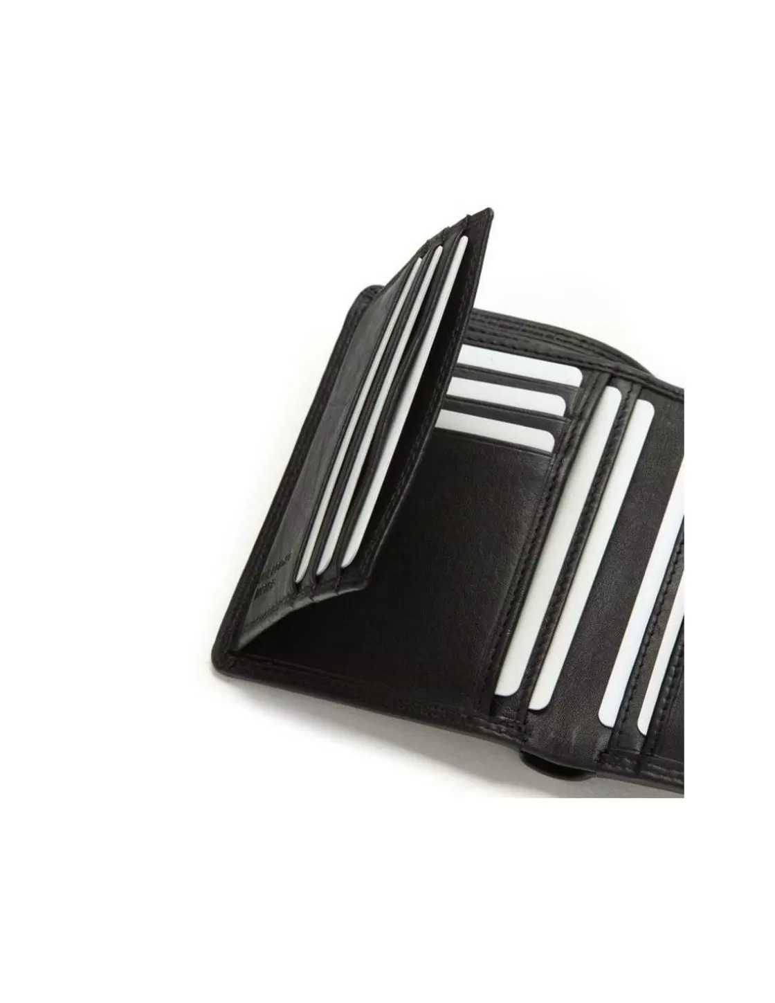 MONPIEL Men'S Leather Wallets^Double Stitching Wallet With Clasp And Back Coin Pocket Sky Black