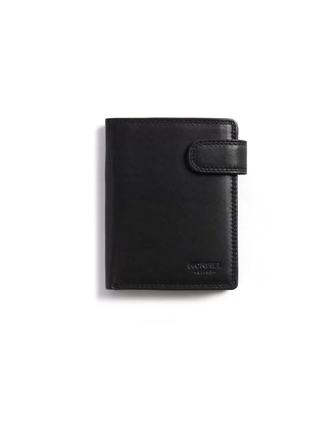 MONPIEL Men'S Leather Wallets^Double-Stitched Wallet With Loop And Coin Pocket Sky Black