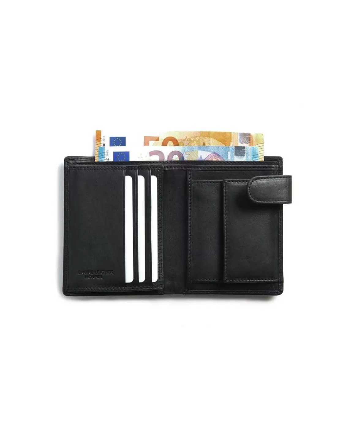 MONPIEL Men'S Leather Wallets^Double-Stitched Wallet With Loop And Coin Pocket Sky Black