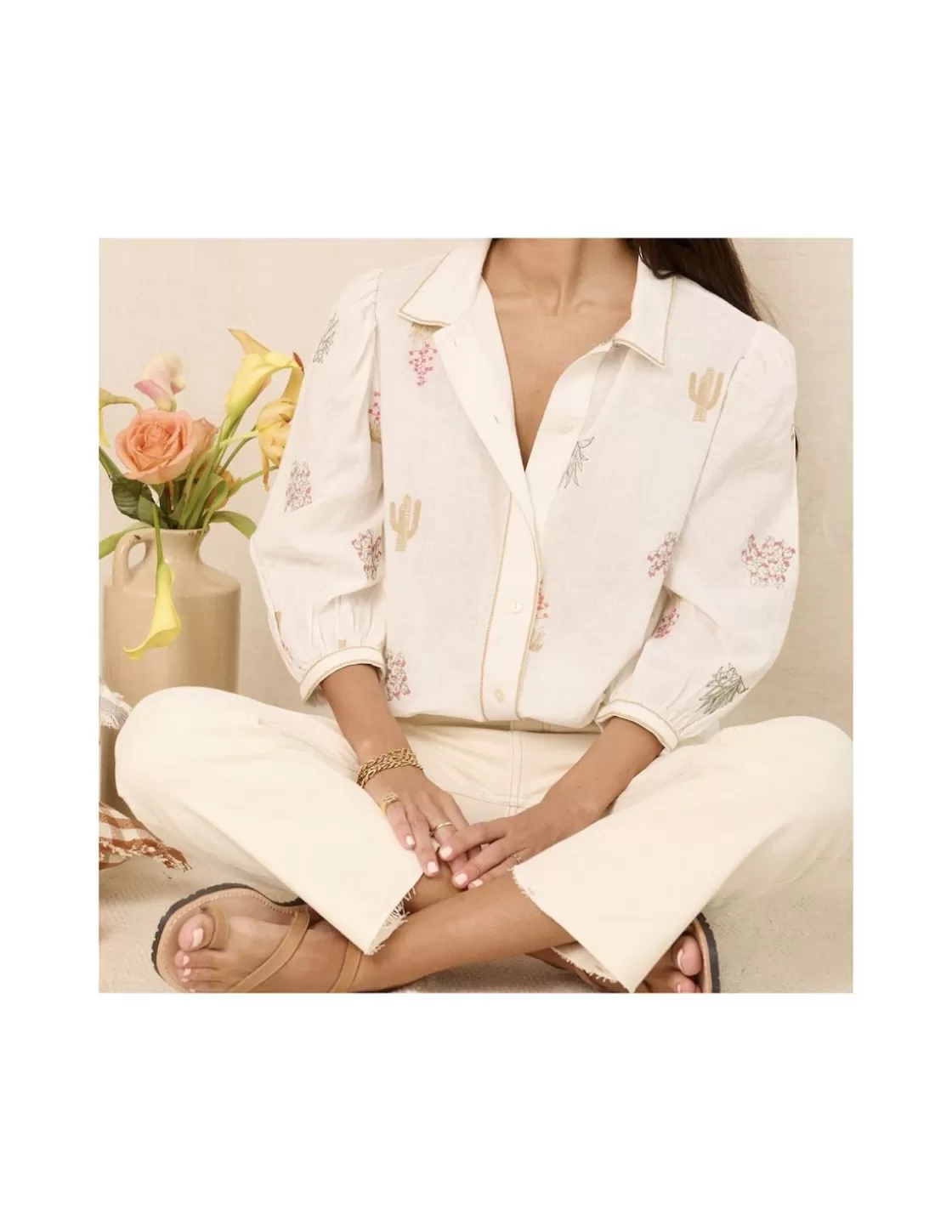 MONPIEL Shirts And Blouses^Embroidered Cactus Shirt Bone