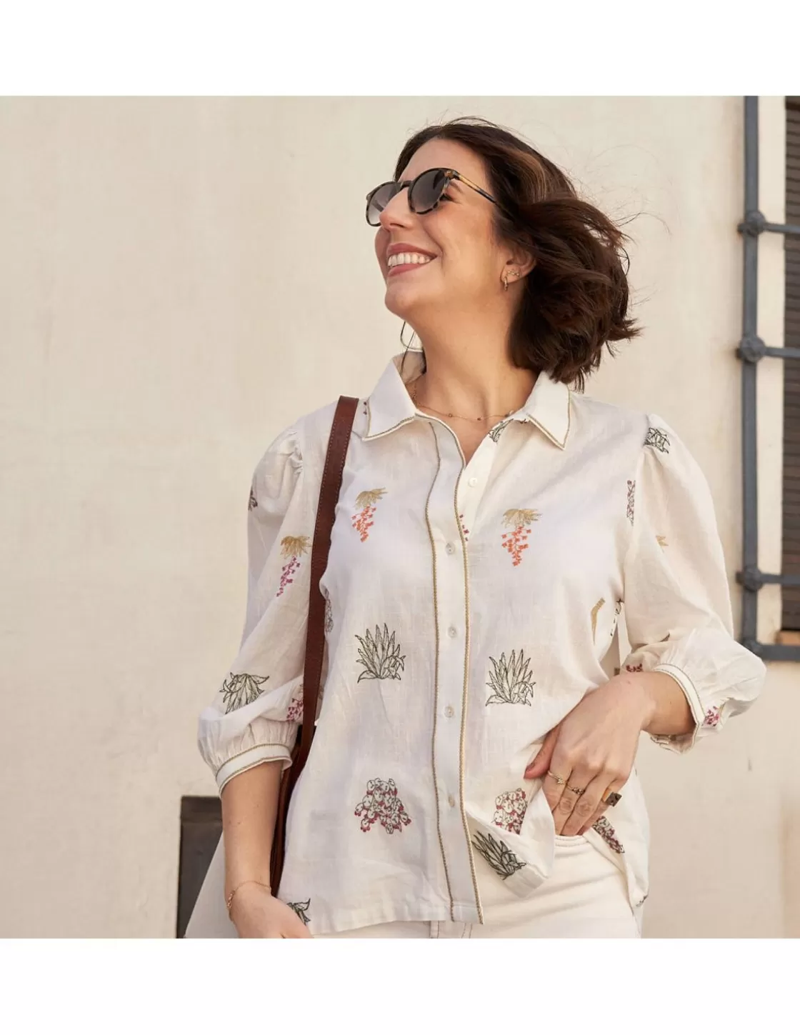 MONPIEL Shirts And Blouses^Embroidered Cactus Shirt Bone