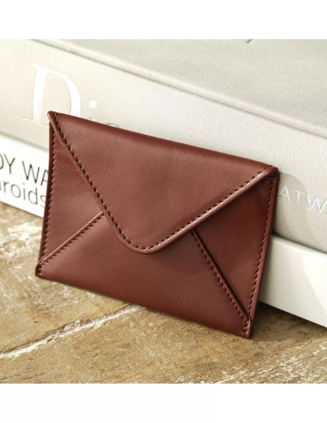 MONPIEL Leather Women Purses^Envelop Leather Card Holder Brown