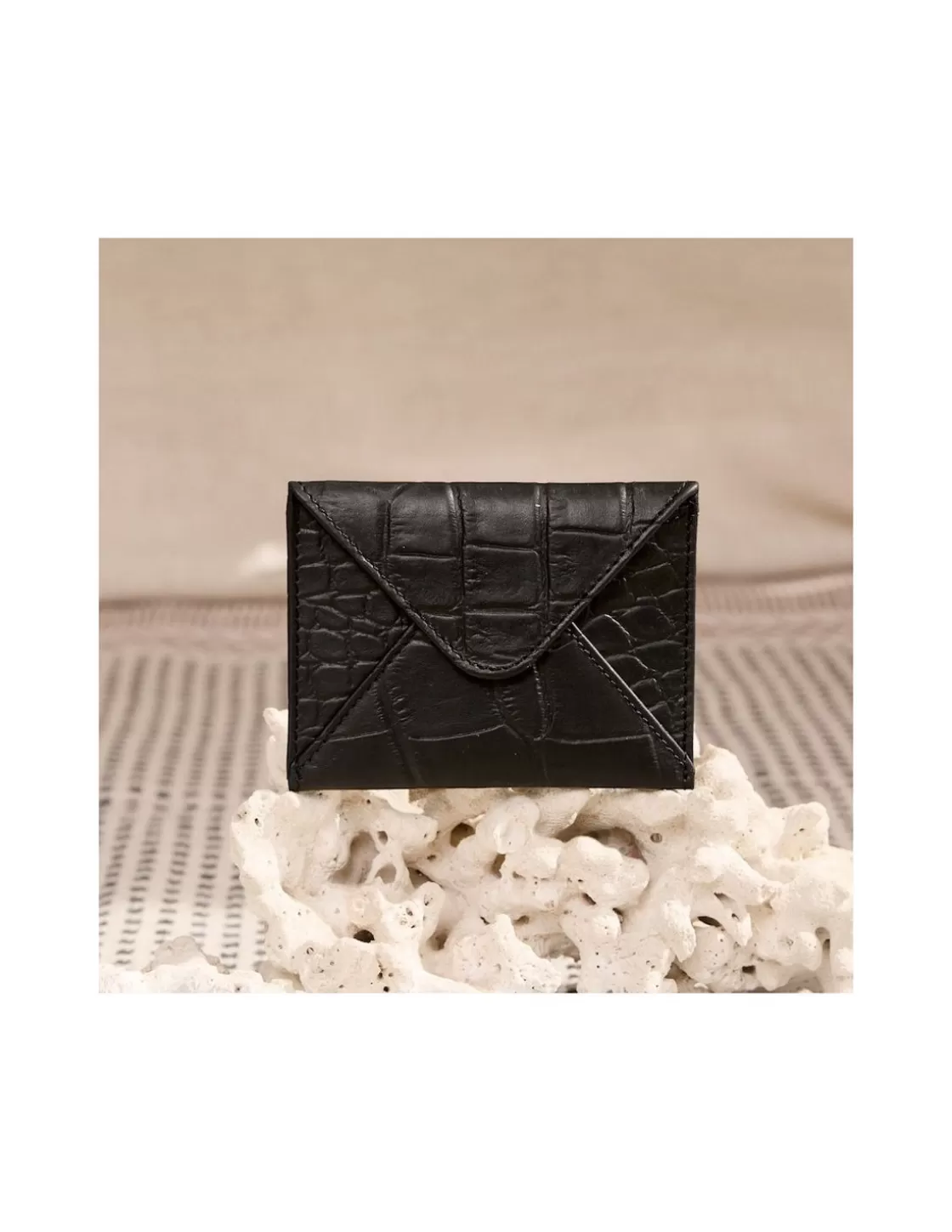 MONPIEL Leather Women Purses^Envelop Leather Card Holder Black