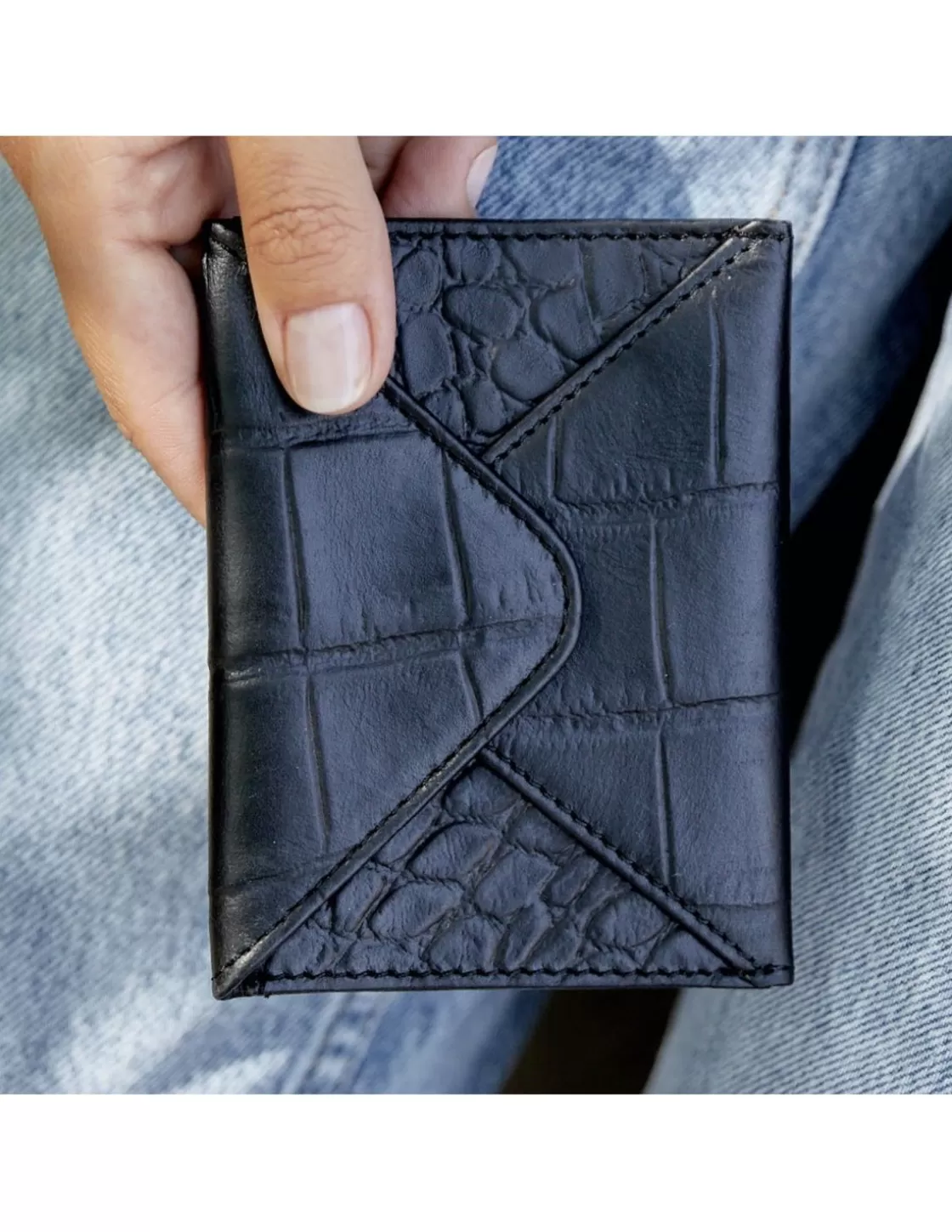 MONPIEL Leather Women Purses^Envelop Leather Card Holder Black