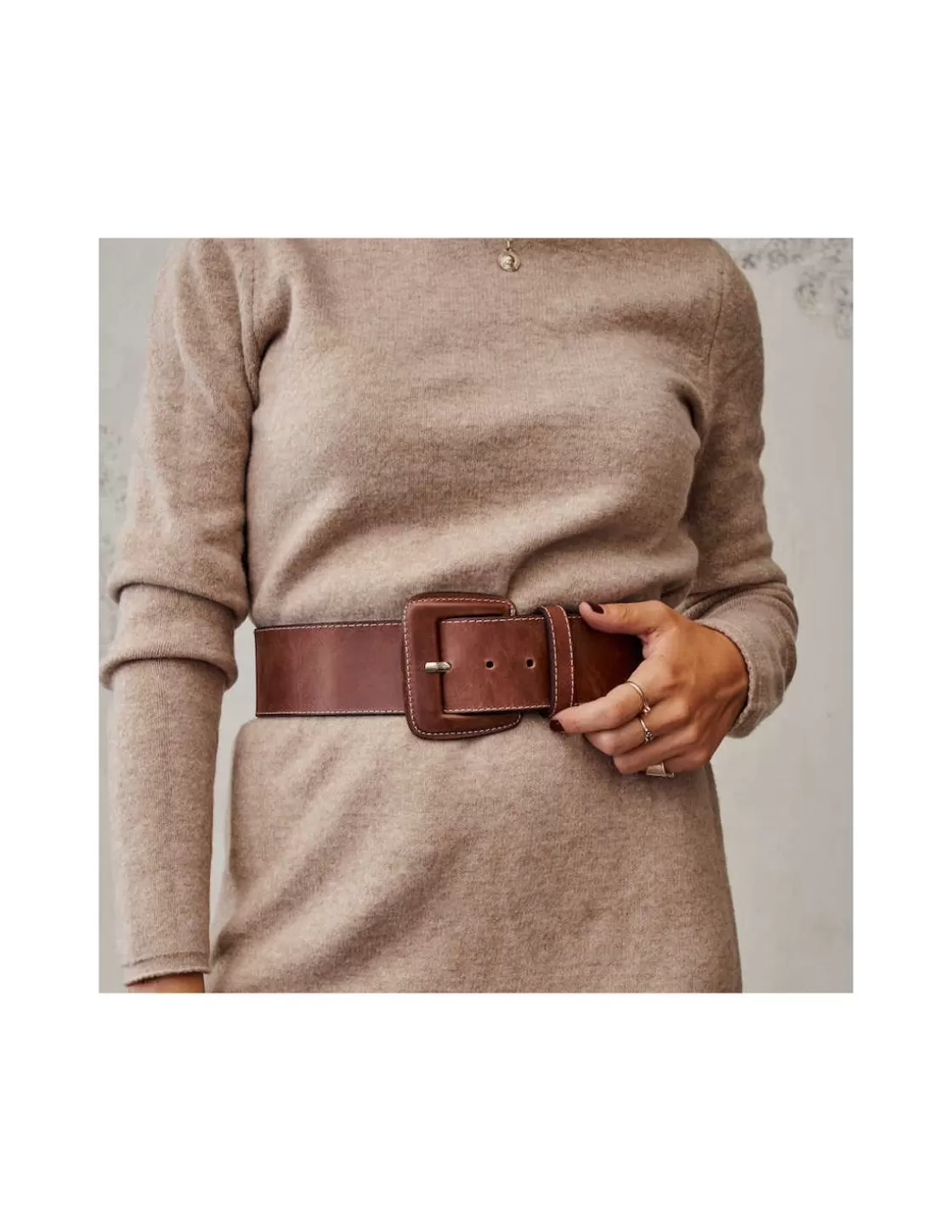 MONPIEL Women'S Leather Belts^Extra Wide Belt With Covered Buckle Brown