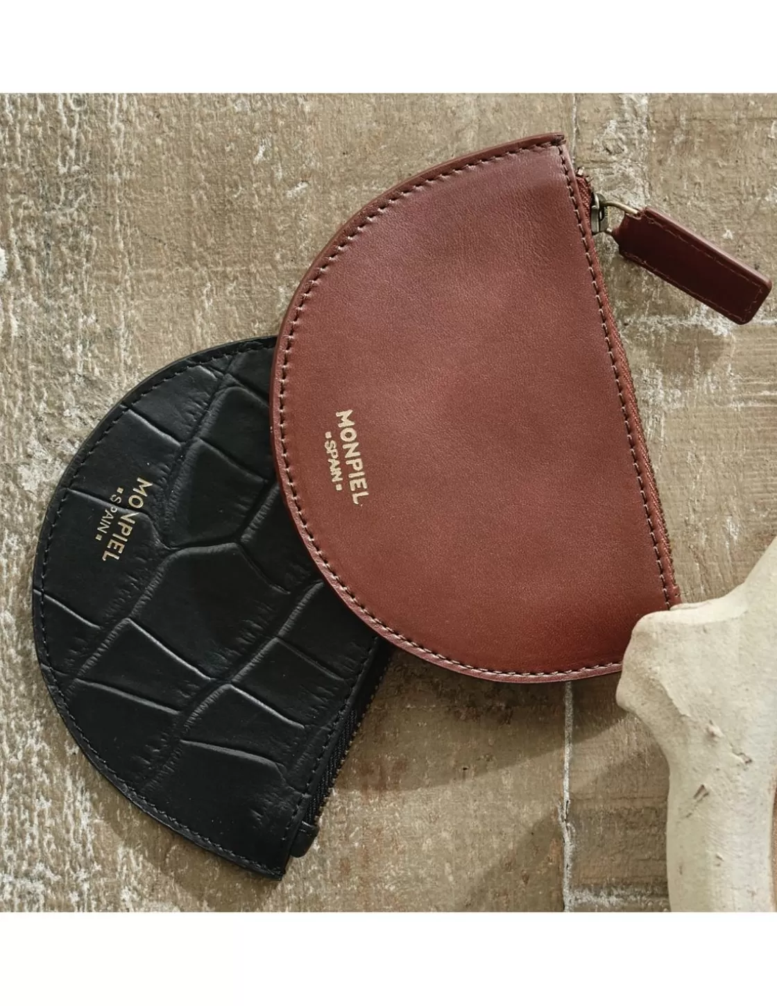 MONPIEL Leather Women Purses^Half Moon Leather Wallet Brown