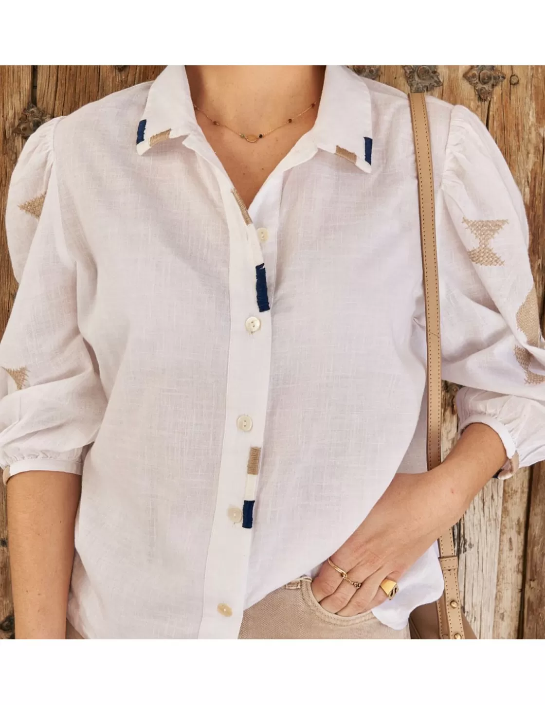 MONPIEL Shirts And Blouses^Hand-Embroidered Ethnic Shirt White