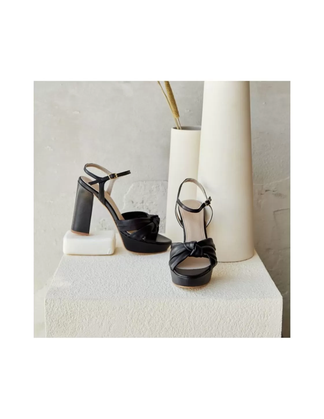 MONPIEL Women'S Heeled Sandals^Knot Platform Heel Sandal Nara Black