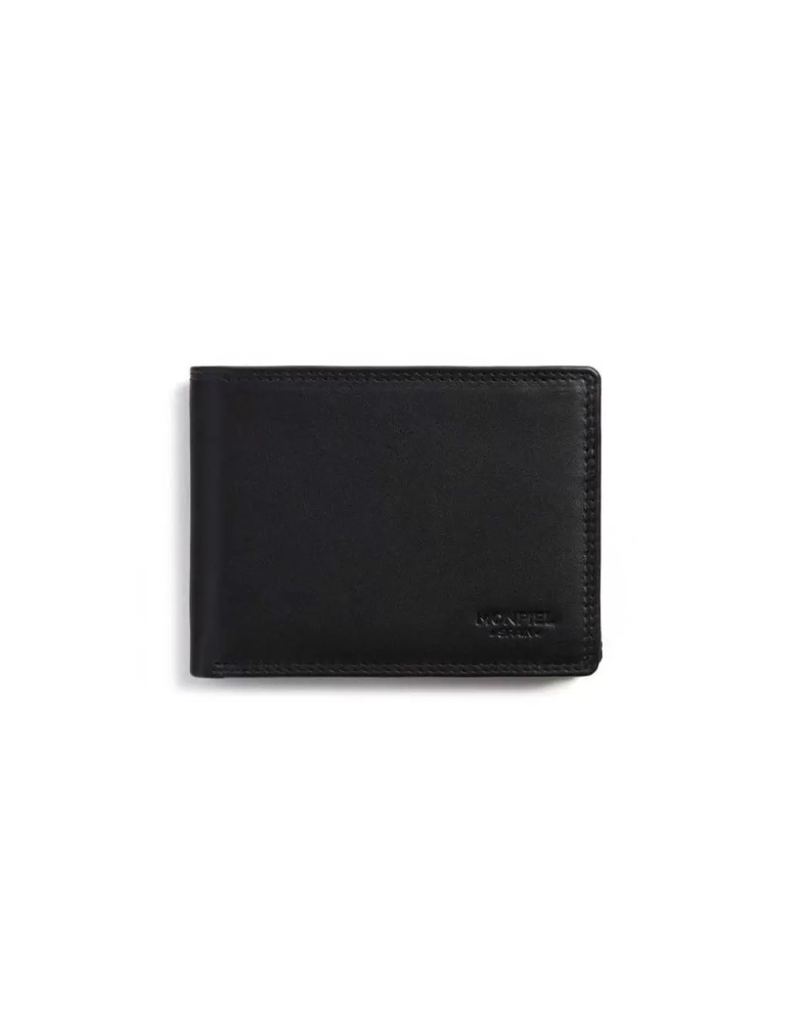 MONPIEL Men'S Leather Wallets^Large American Double Stitched Wallet With Coin Pocket Sky Black