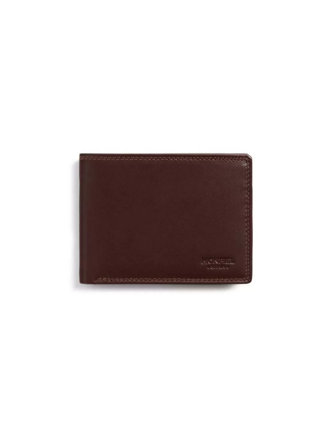 MONPIEL Men'S Leather Wallets^Large American Double Stitched Wallet With Coin Pocket Sky Brown