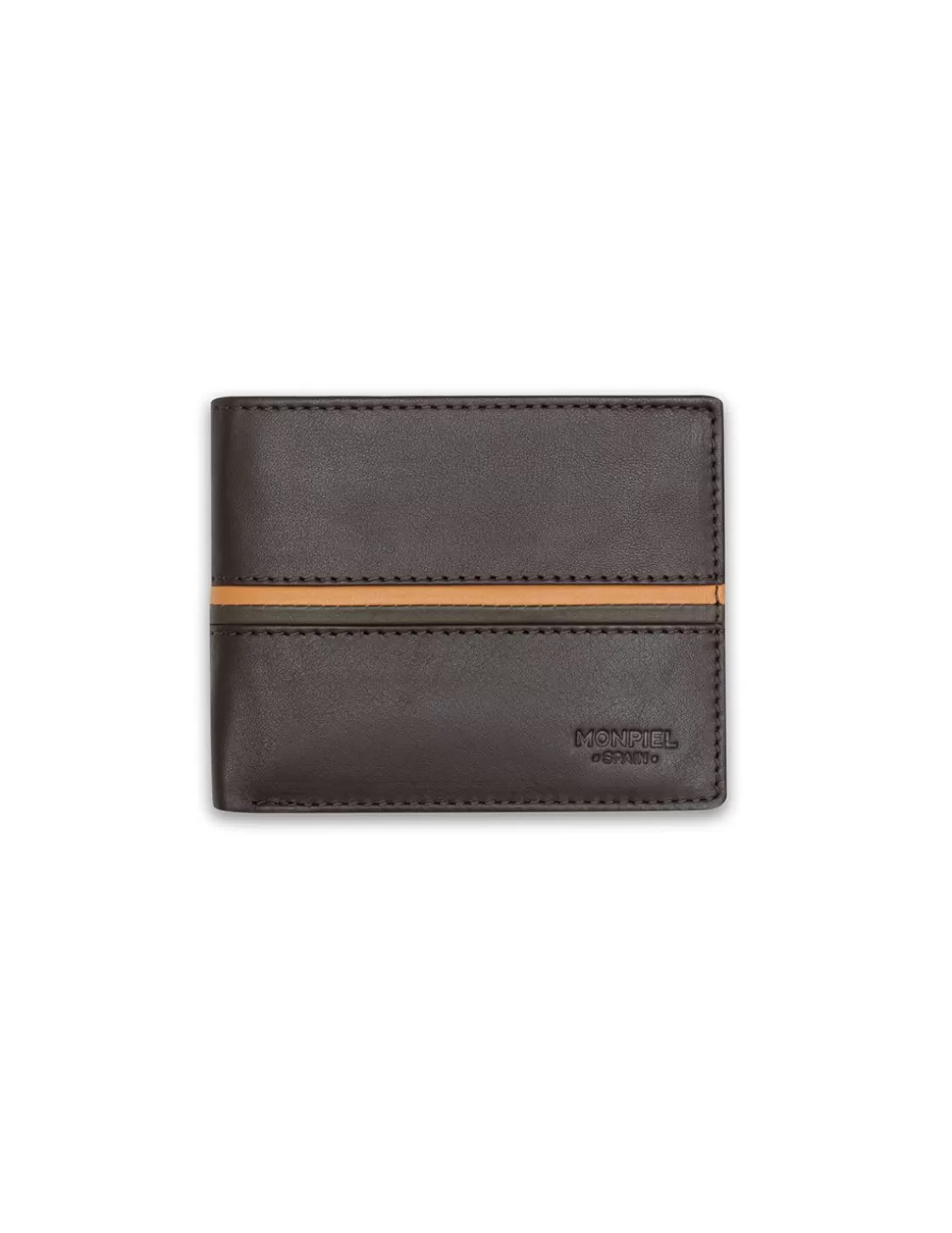 MONPIEL Men'S Leather Wallets^Large American Wallet With Color Stripes Brown