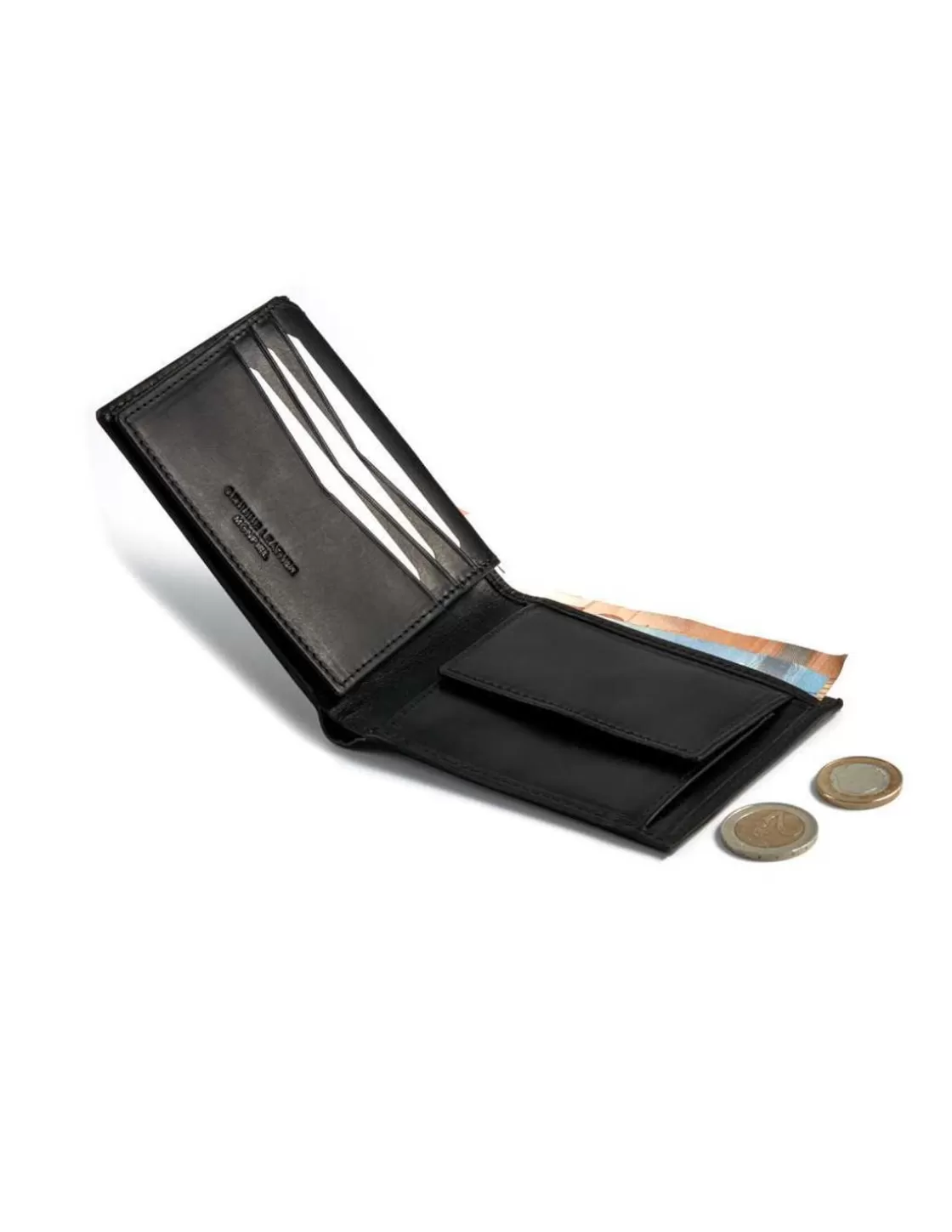 MONPIEL Men'S Leather Wallets^Large American With Central Logo And Purse Inside Black