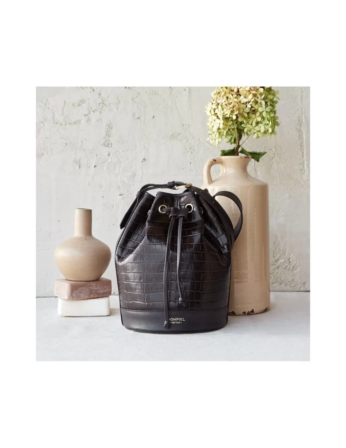 MONPIEL Women'S Leather Bag^Large Bucket Bag Coco Brown