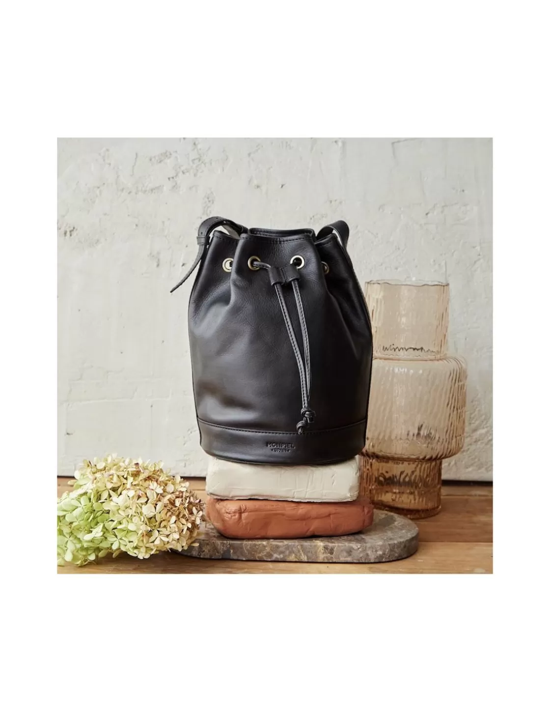 MONPIEL Women'S Leather Bag^Large Bucket Bag Black