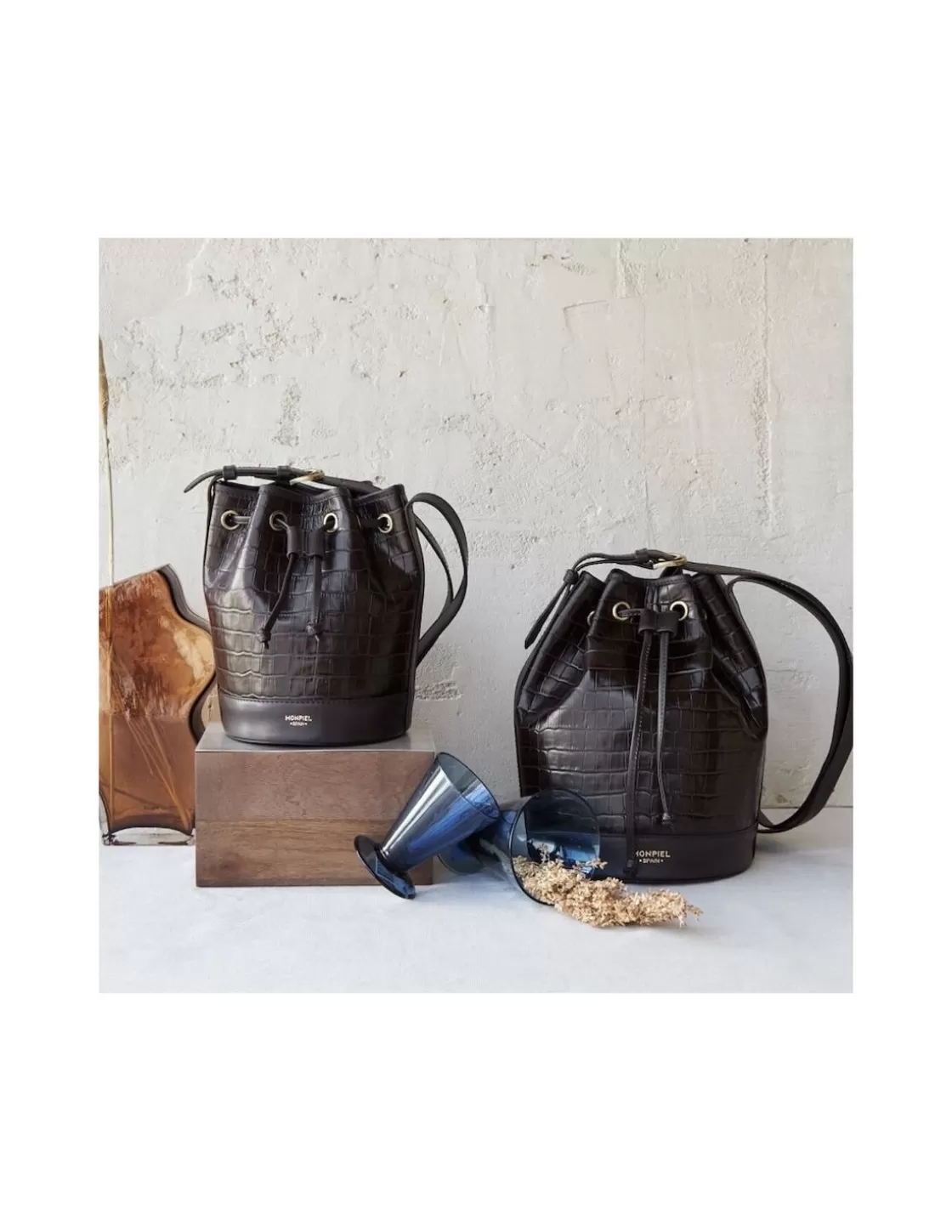 MONPIEL Women'S Leather Bag^Large Bucket Bag Coco Brown
