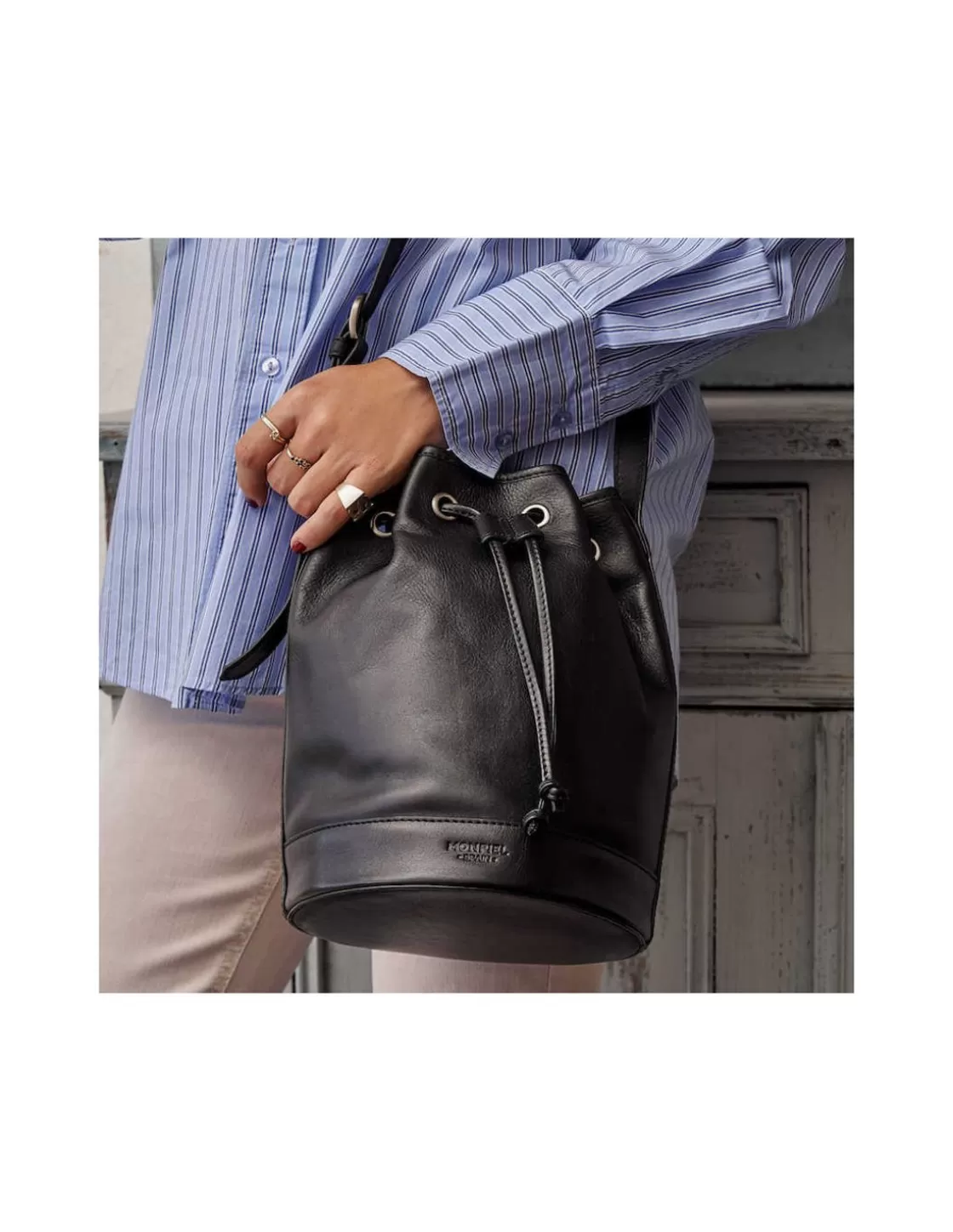 MONPIEL Women'S Leather Bag^Large Bucket Bag Black