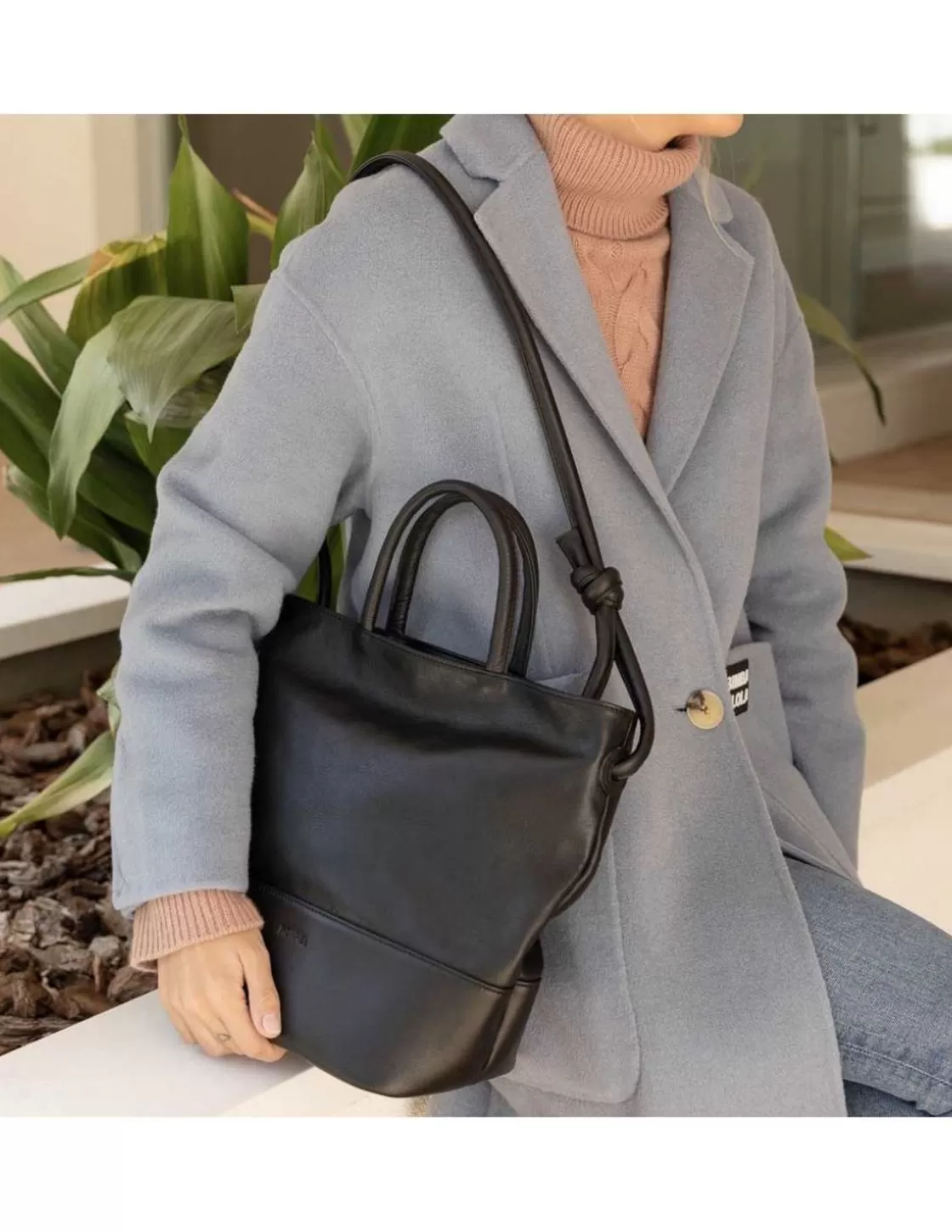 MONPIEL Women'S Leather Bag^Large Hobo Bag Knots Black