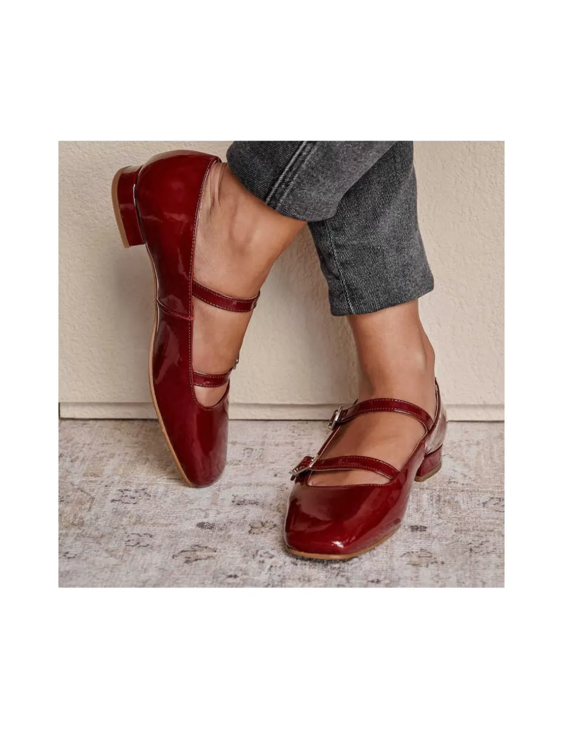 MONPIEL Woman Mary Jane Shoes^Mary Janes Lolina Low Heel Patent Leather Burgundy