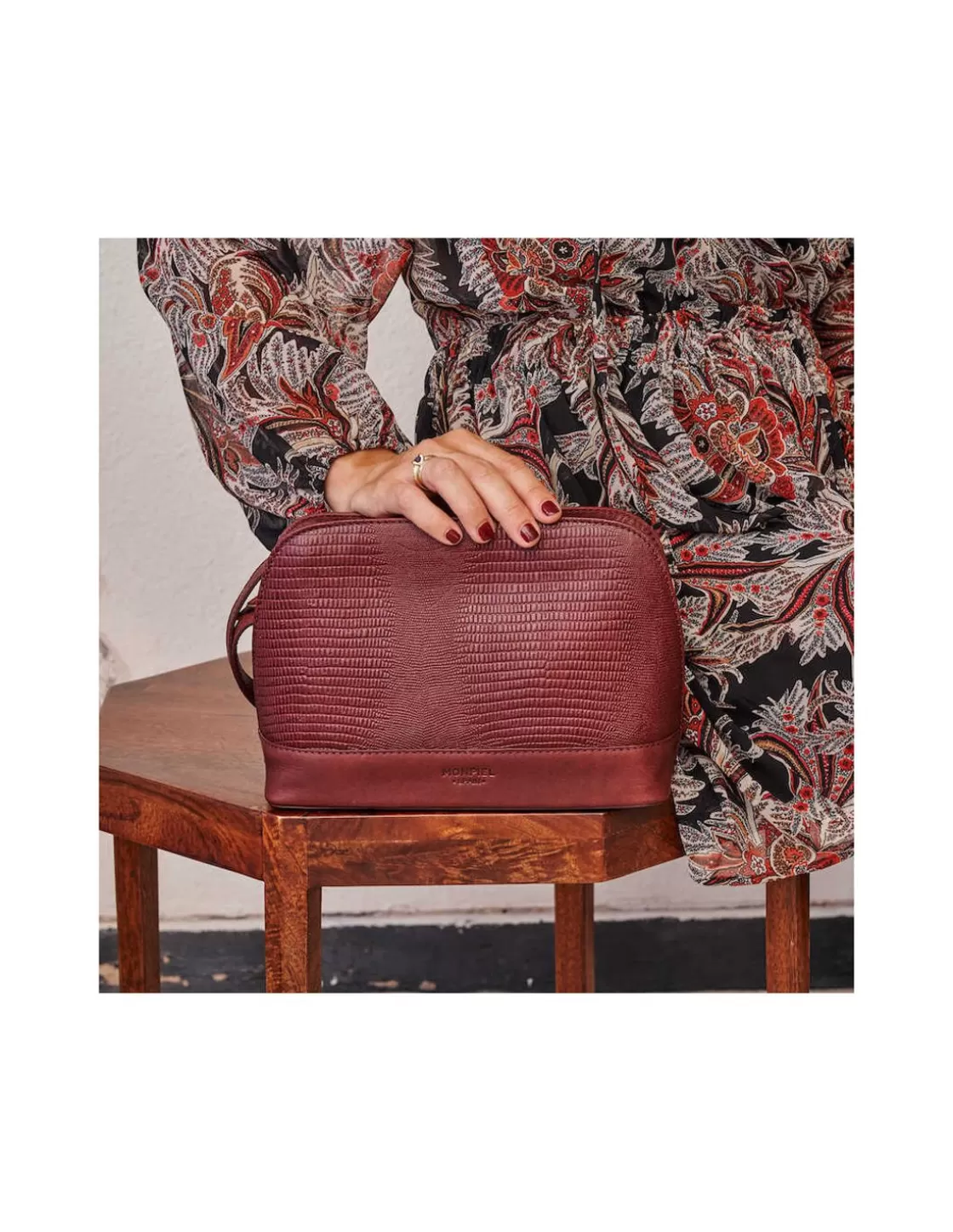 MONPIEL Women'S Leather Bag^Medium Leather Bag Burgundy Snake