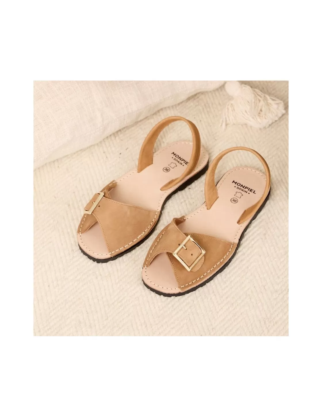 MONPIEL Women Leather Sandals^Menorcan Sandal With Buckle Leather