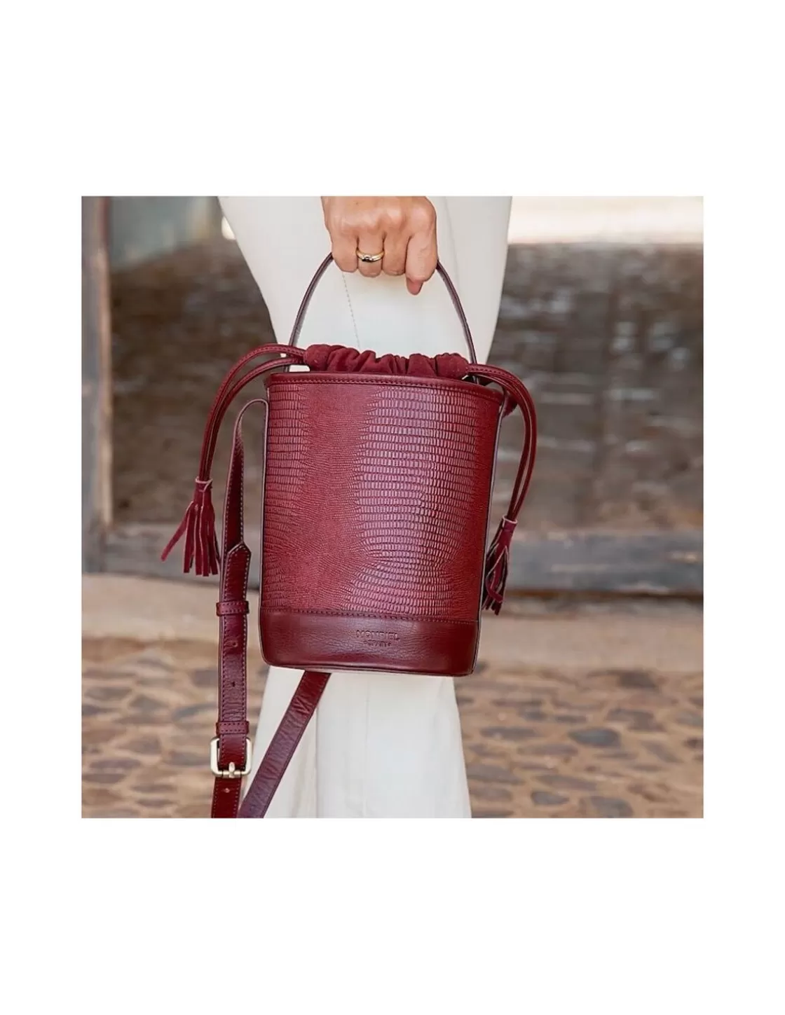 MONPIEL Women'S Leather Bag^Mini Bucket Round Bag Burgundy Snake