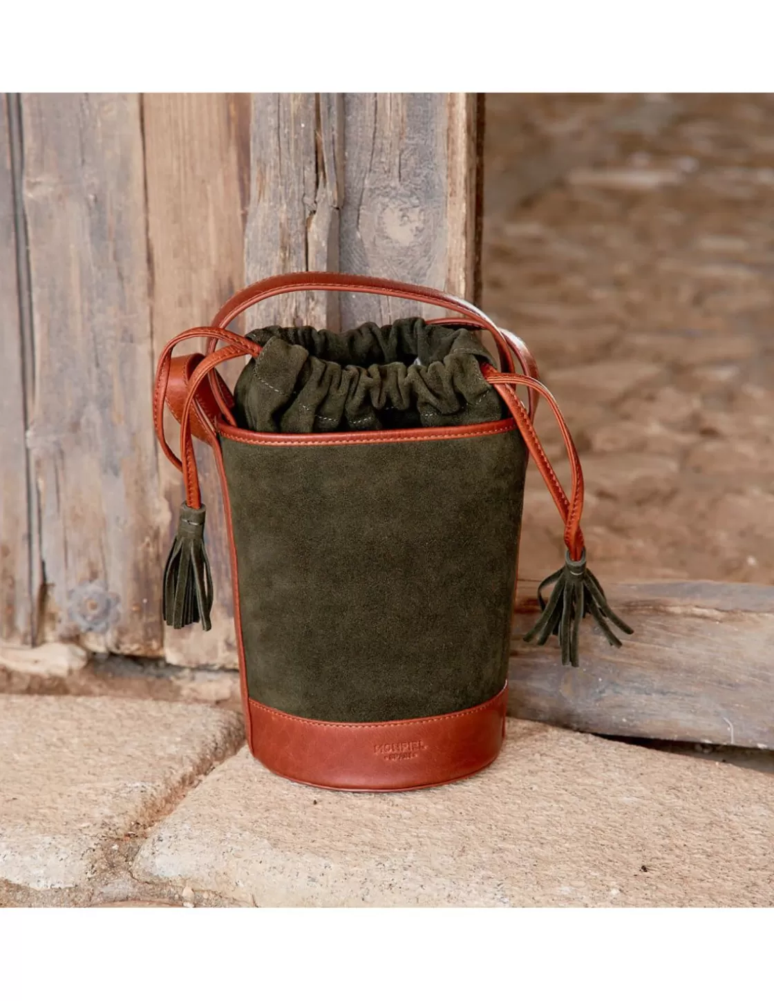 MONPIEL Women'S Leather Bag^Mini Bucket Round Bag Green Suede