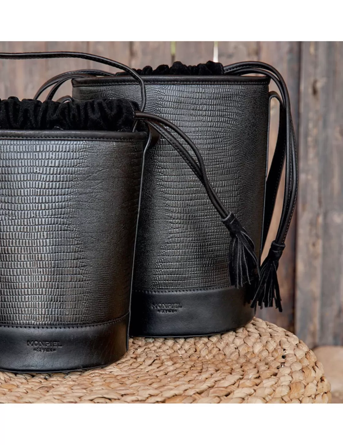 MONPIEL Women'S Leather Bag^Mini Bucket Round Bag Black Snake