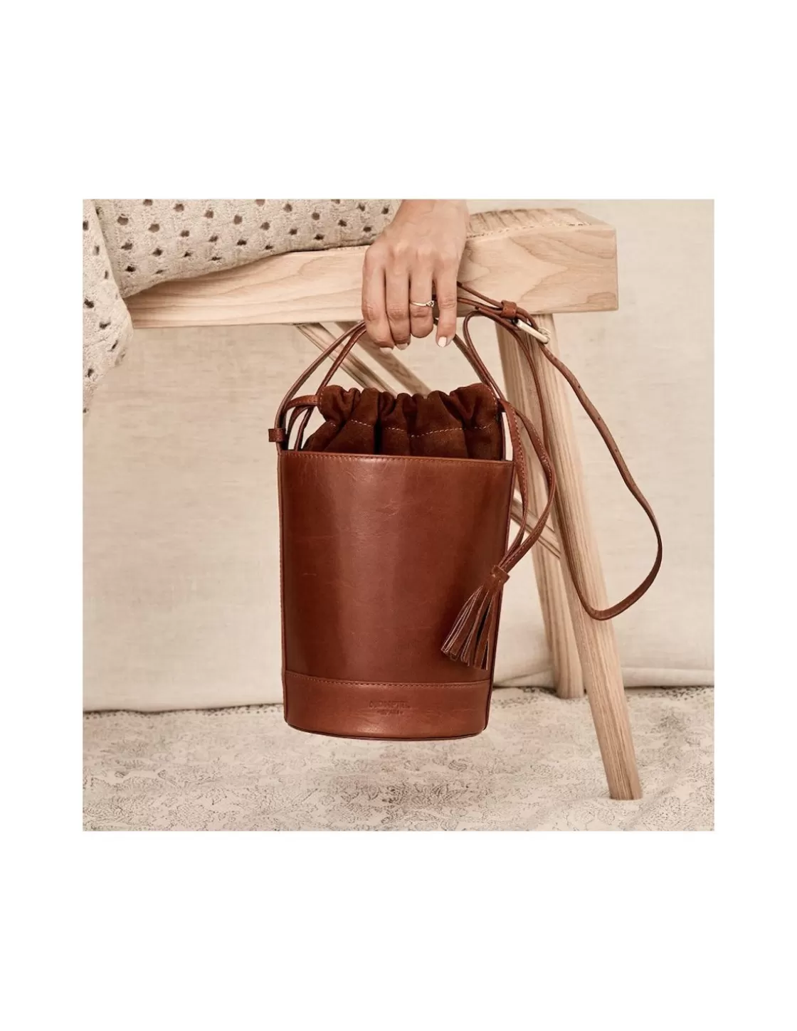 MONPIEL Women'S Leather Bag^Mini Bucket Round Bag Havana