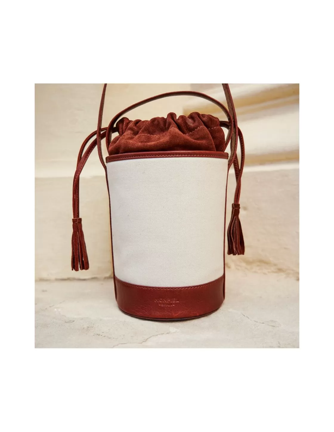 MONPIEL Women'S Leather Bag^Mini Canvas Round Bucket Bag Leather