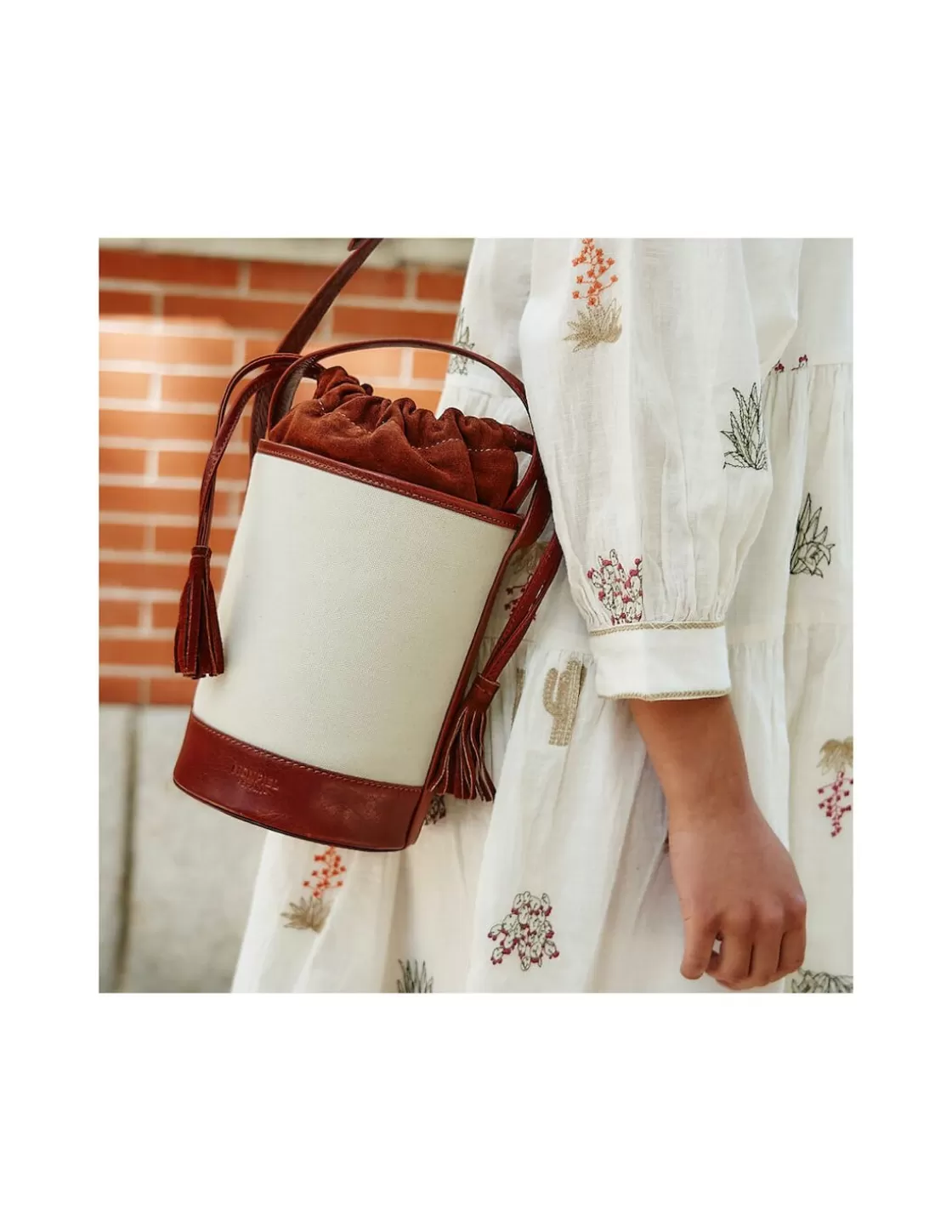 MONPIEL Women'S Leather Bag^Mini Canvas Round Bucket Bag Leather