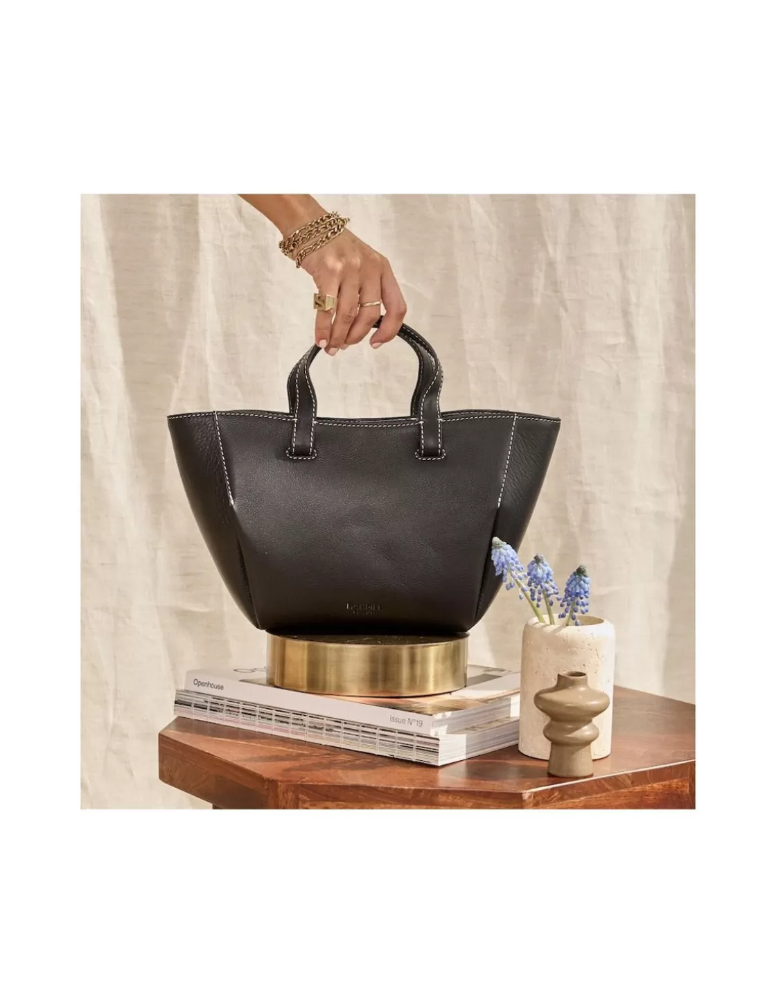 MONPIEL Women'S Leather Bag^Mini Leather Basket Bag Black