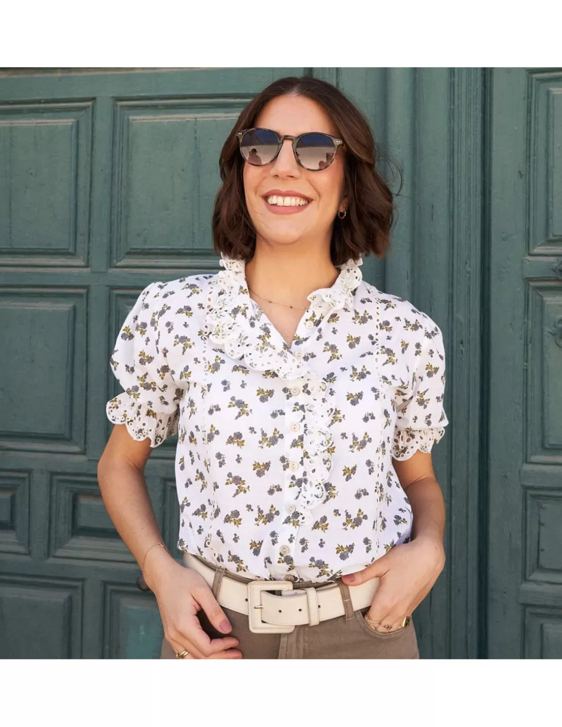 MONPIEL Shirts And Blouses^Nadia Short-Sleeve Ruffled Shirt Blue Flowers
