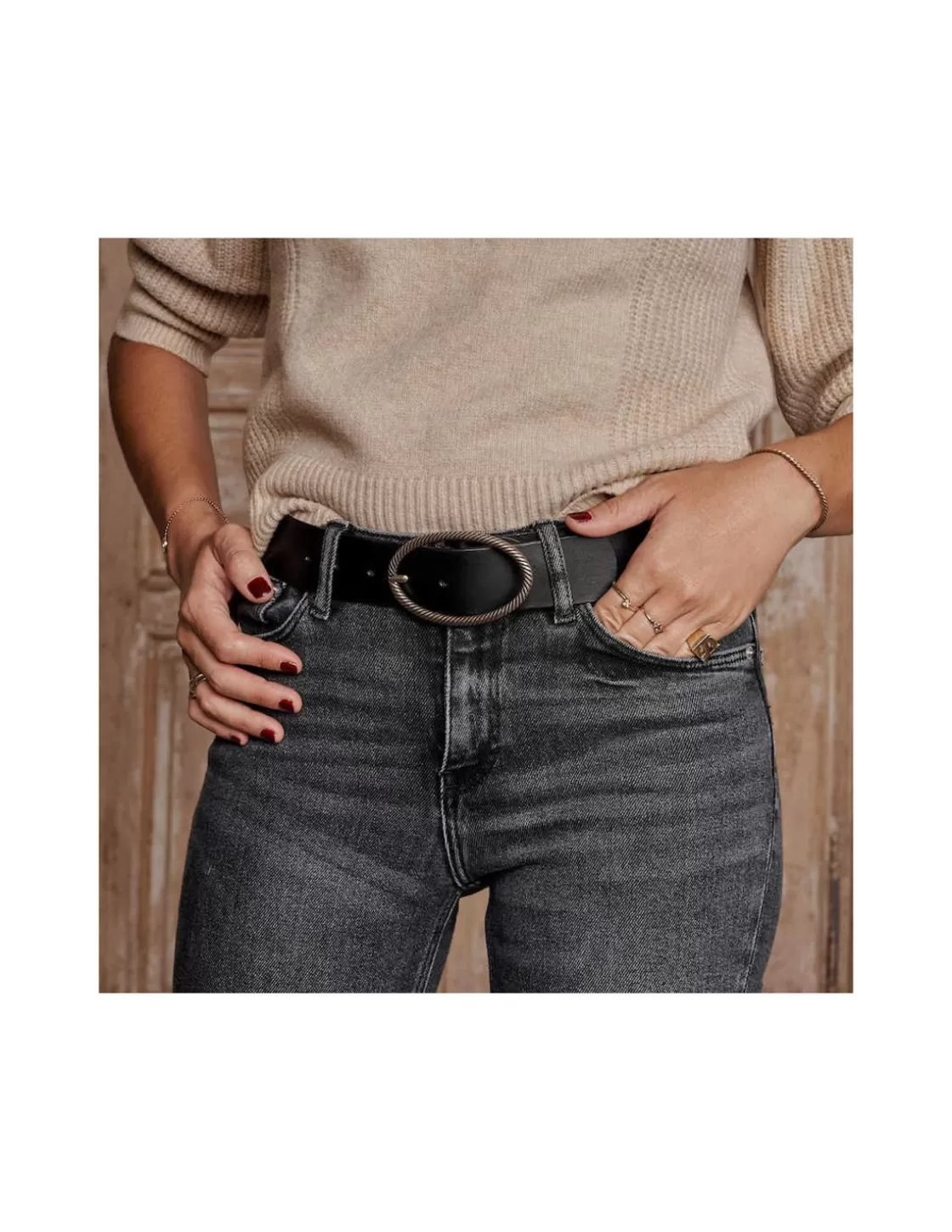MONPIEL Women'S Leather Belts^Oval Buckle Belt Black