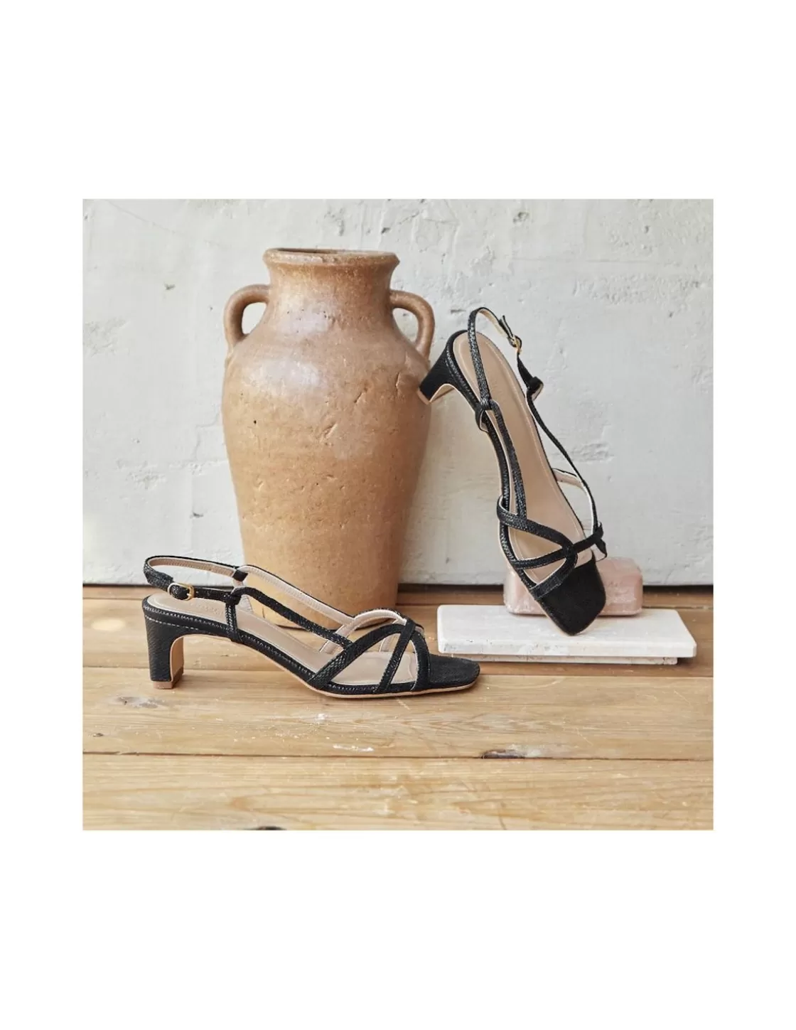 MONPIEL Women'S Heeled Sandals^Petra Rectangular Heel Sandal Black