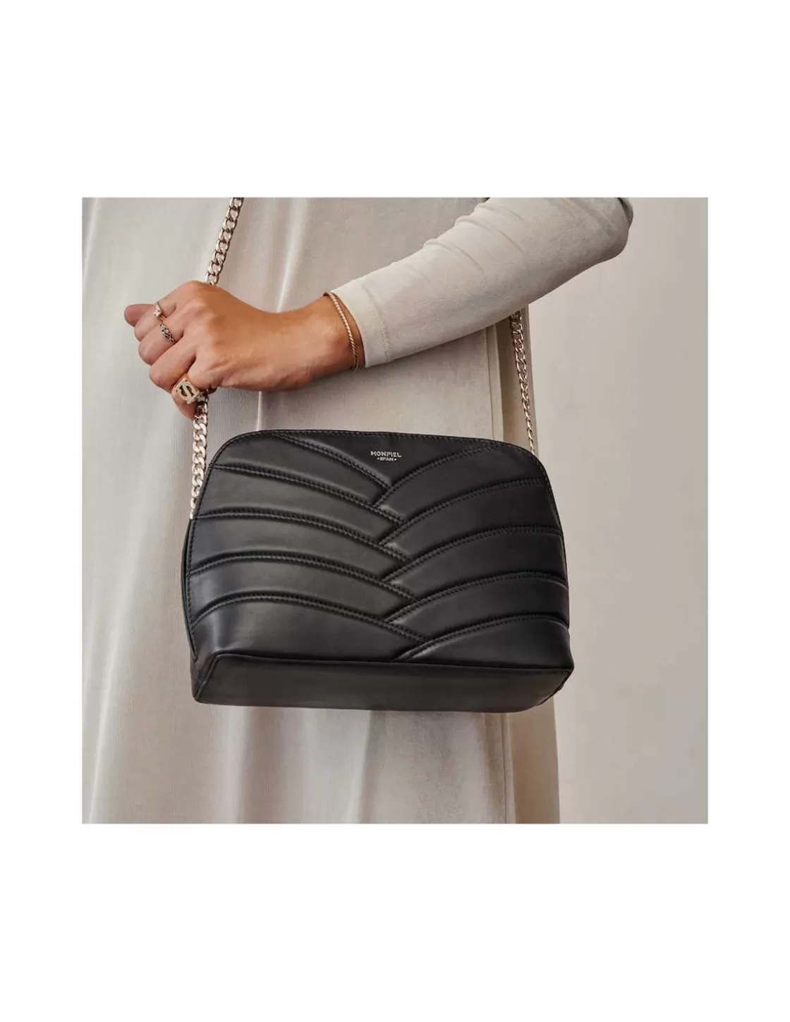 MONPIEL Women'S Leather Bag^Quilted Leather Bag With Gold Chain Black